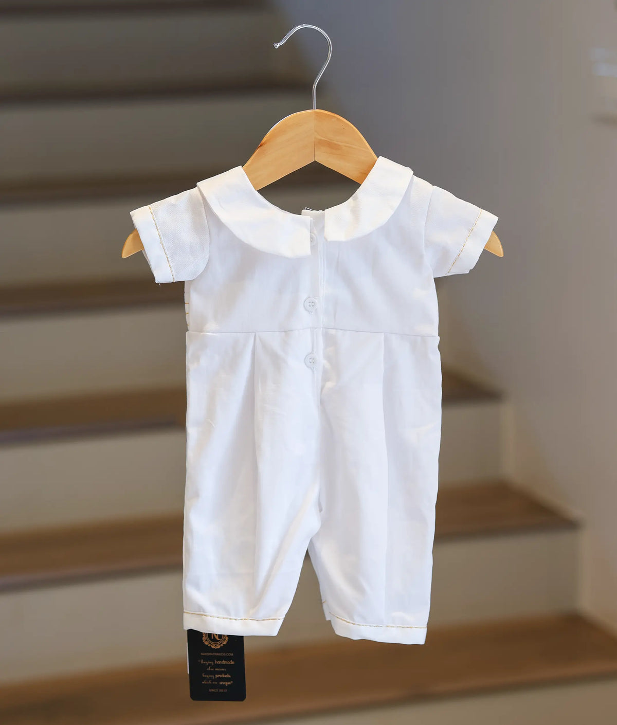 White Cotton Baptism Romper For Baby Boy [BB113]