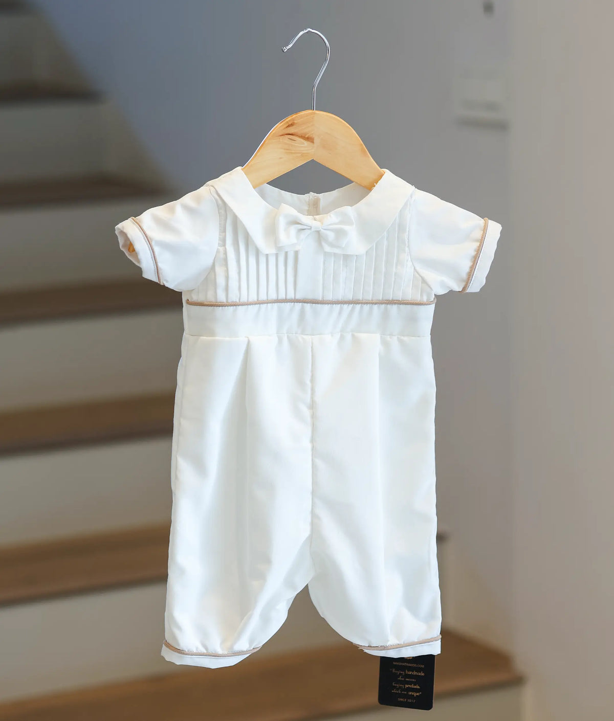 White Cotton Baptism Romper For Baby Boy [BB119]