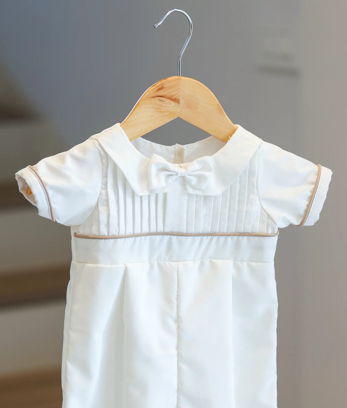 White Cotton Baptism Romper For Baby Boy [BB119]