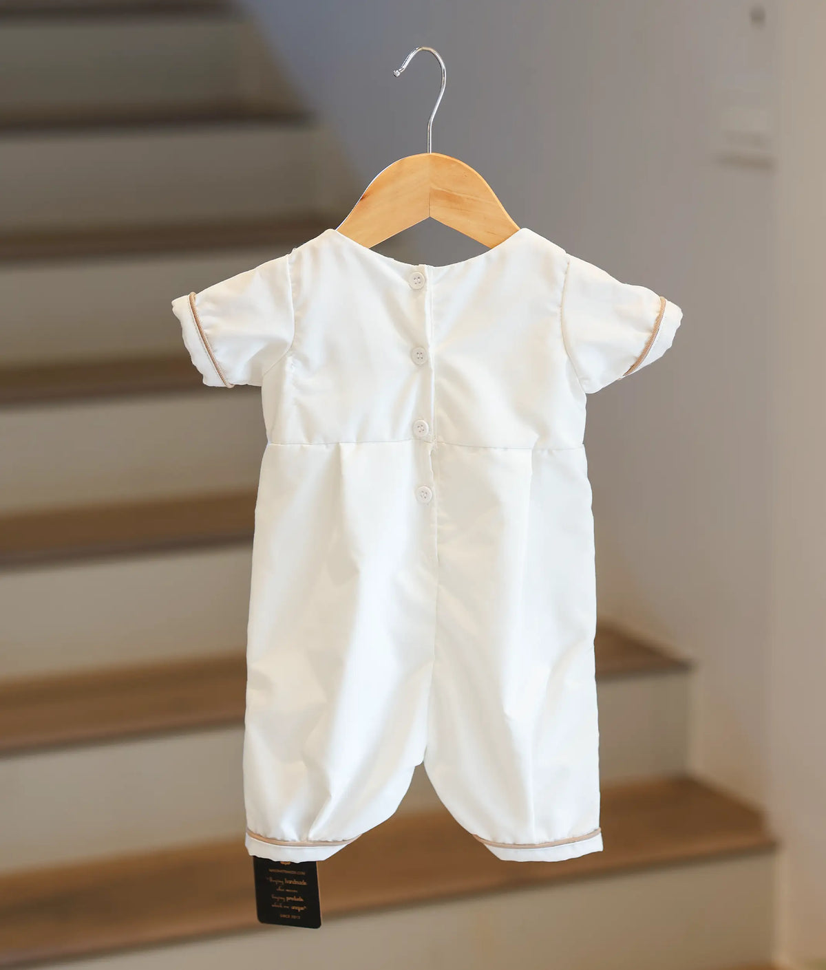 White Cotton Baptism Romper For Baby Boy [BB119]