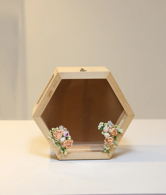 Peach And Lavender Flower Wooden Baptism Box For Your Baby Christening [Ready To Ship:BX49]