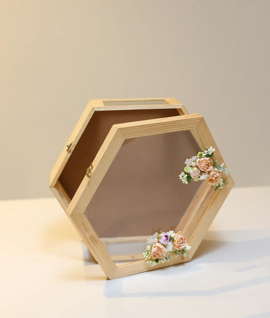 Peach And Lavender Flower Wooden Baptism Box For Your Baby Christening [Ready To Ship:BX49]