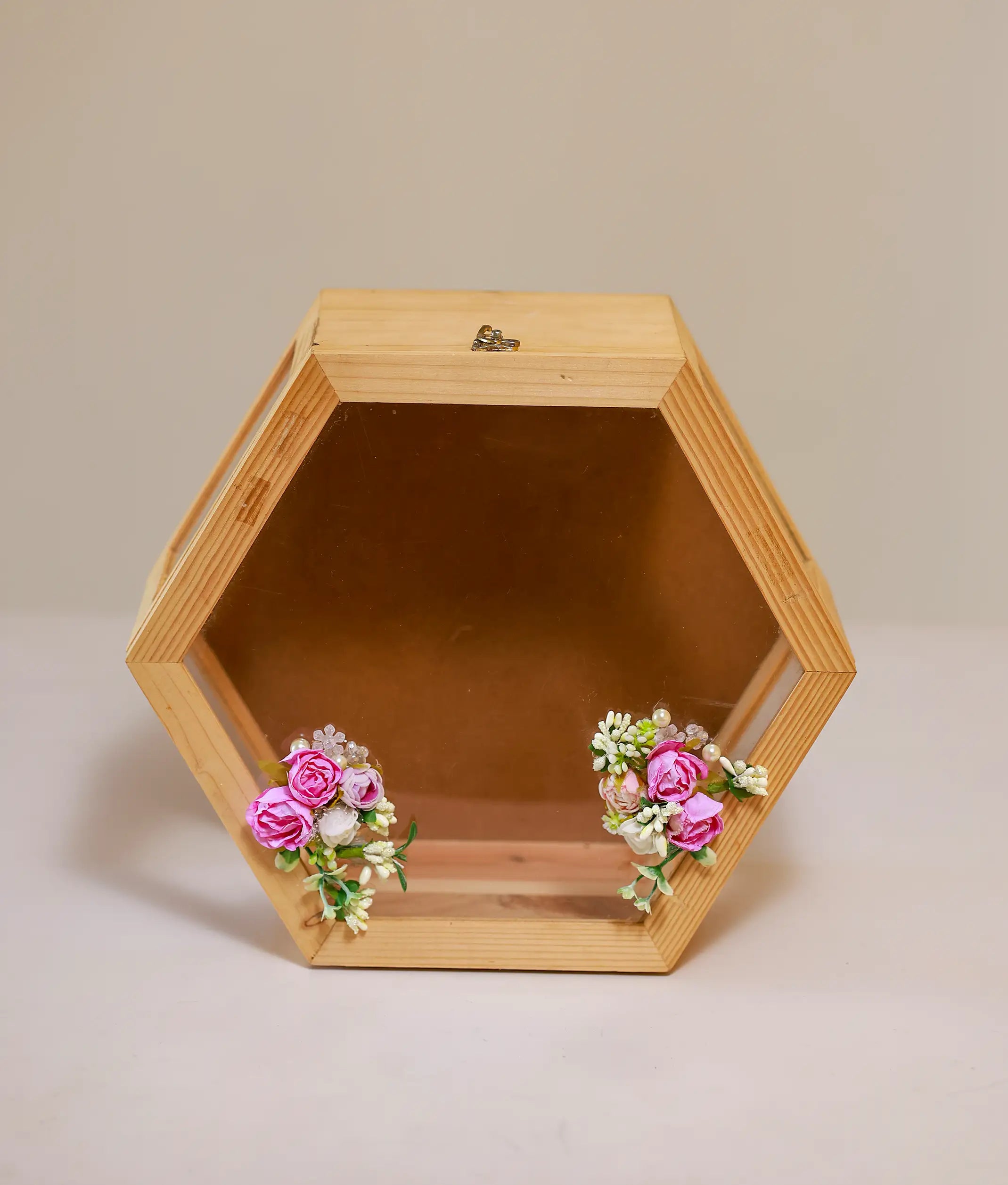 Pink And White Decorative Flower Wooden Baptism Box [Ready To Ship: BX51]