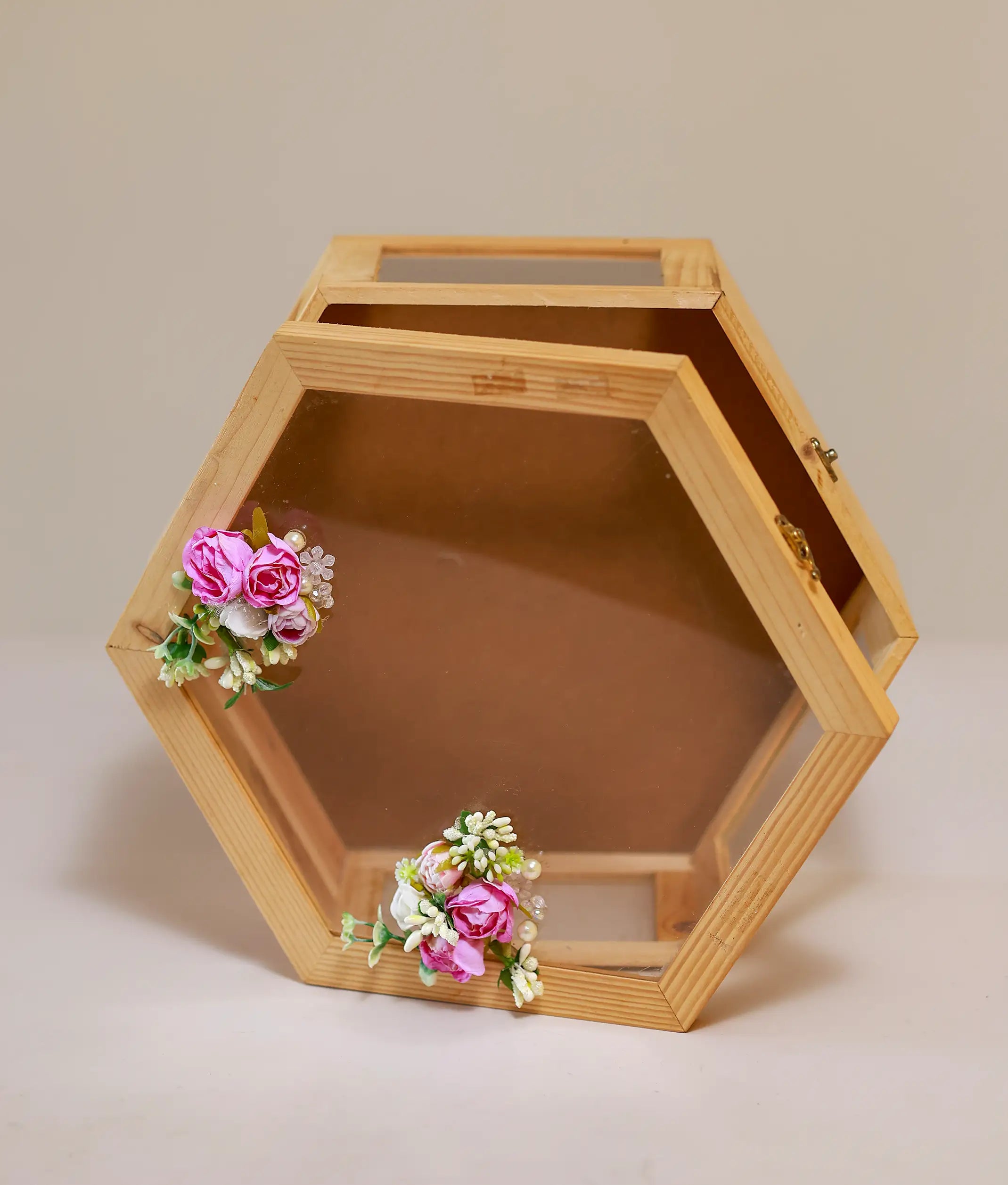 Pink And White Decorative Flower Wooden Baptism Box [Ready To Ship: BX51]
