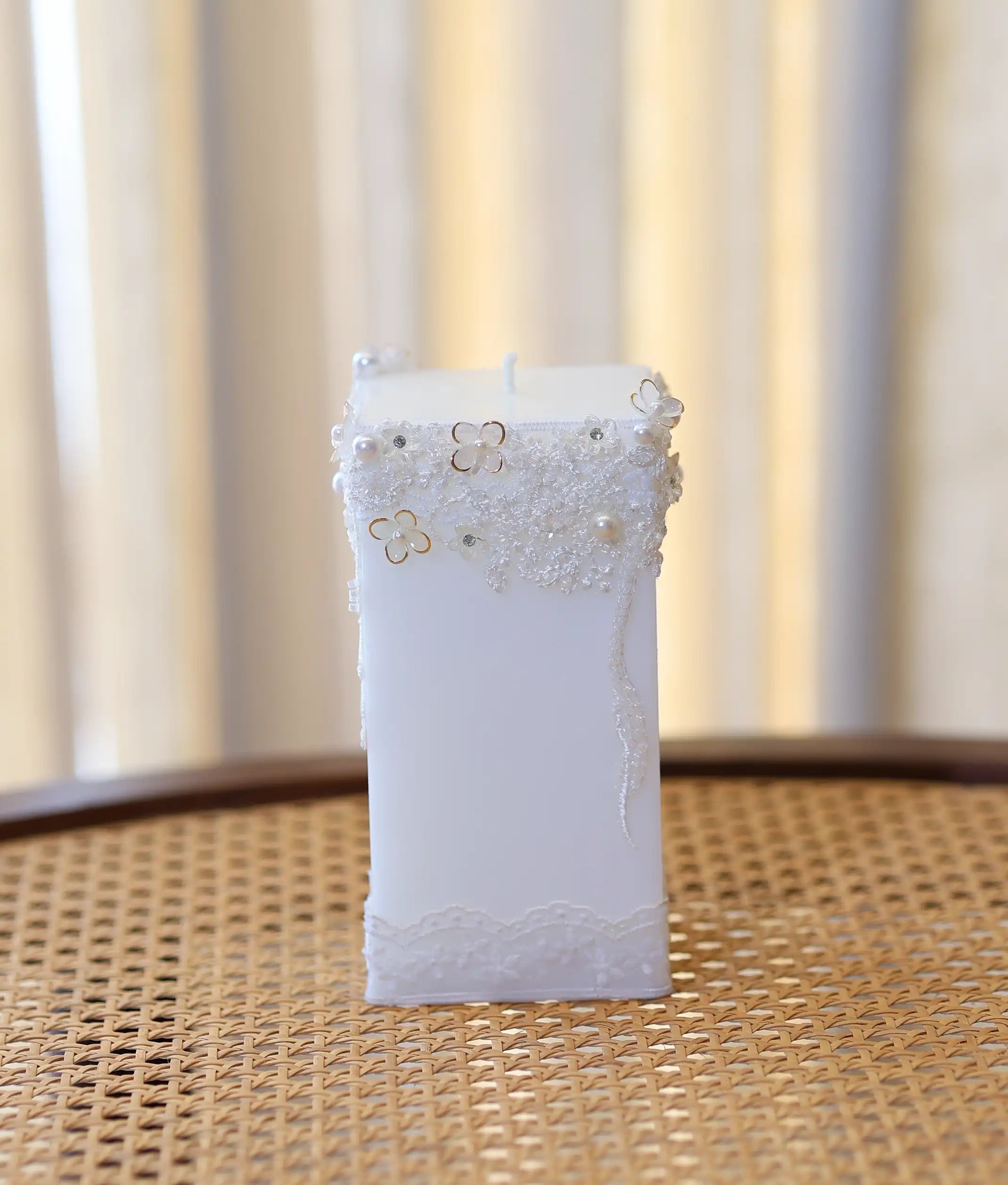 White Floral Decorative Handcrafted Baptism Candle [C104]