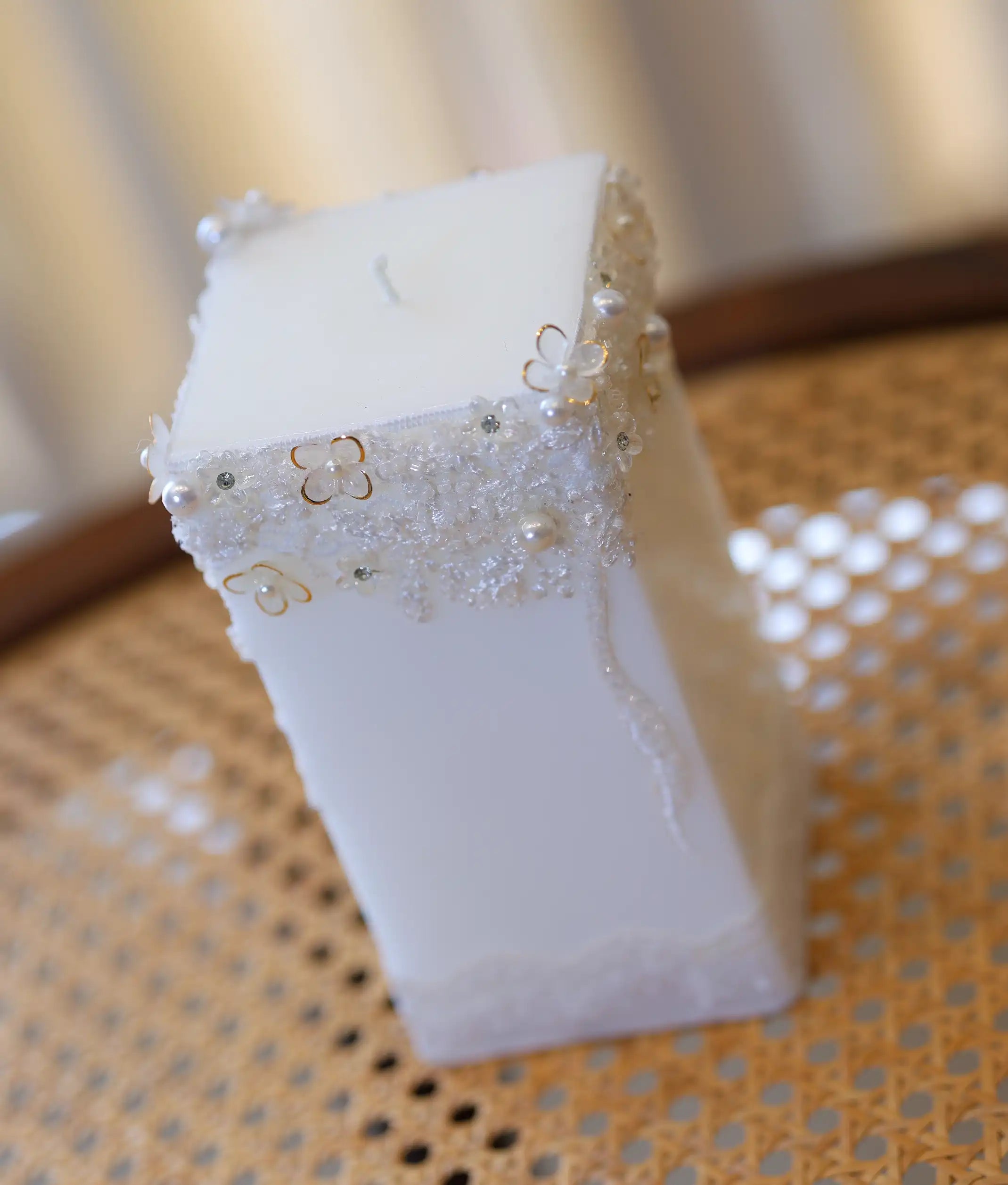 White Floral Decorative Handcrafted Baptism Candle [C104]