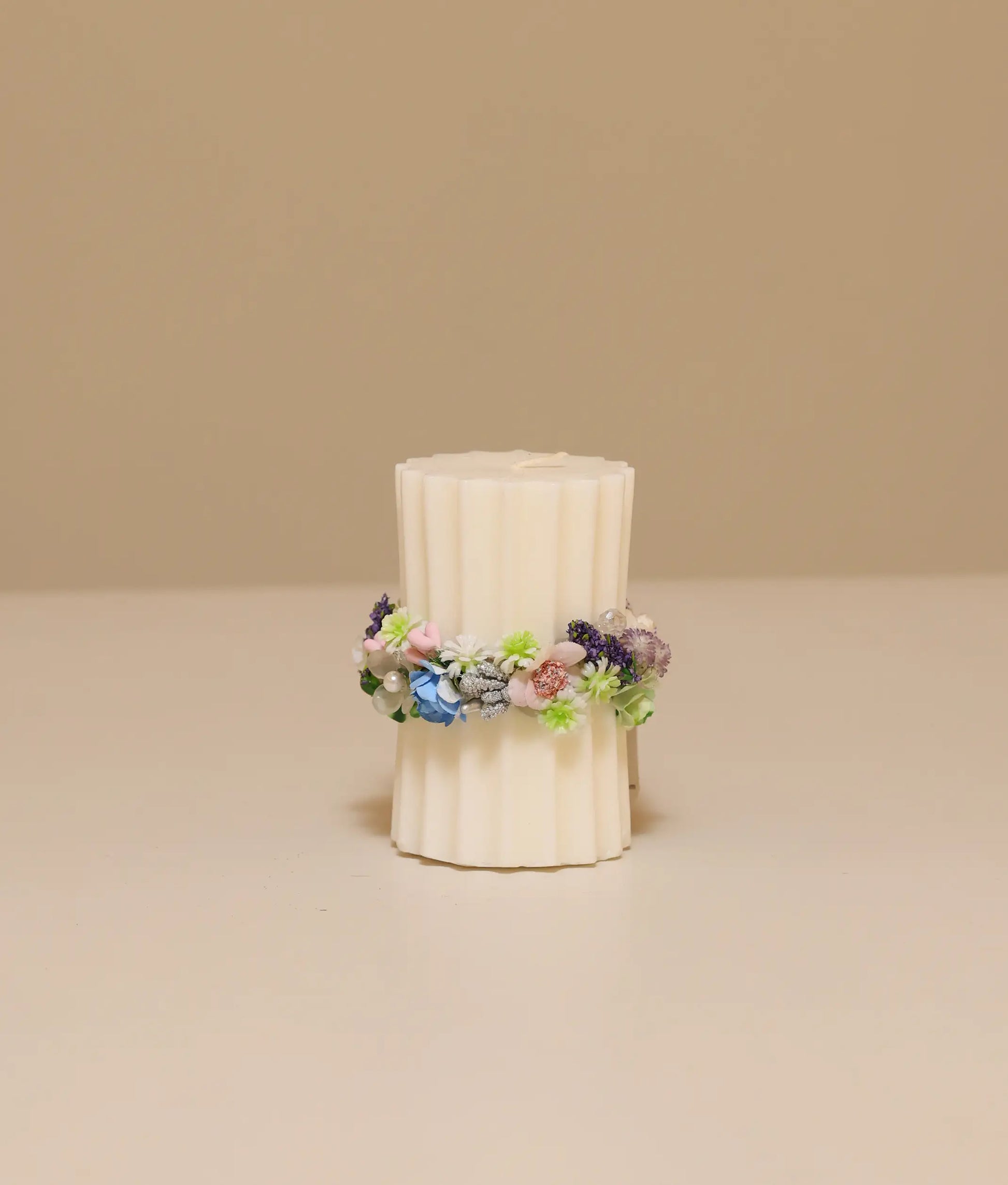 Off-white  pillar floral flower candle for your baby baptism 
