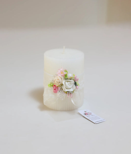 Decorative Floral Flower Pillar Candle For Your Baby Baptism [Ready to ship:C73]