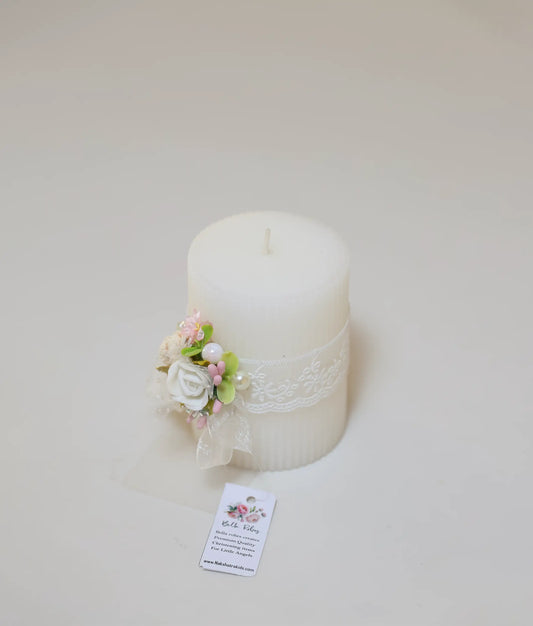 Decorative Floral Flower Pillar Candle For Your Baby Baptism [Ready to ship:C73]