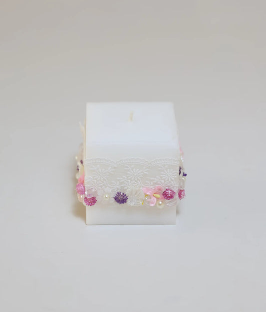 Pink And Purple flower Pillar Candle For Your Baby Baptism [Ready to ship:C76]