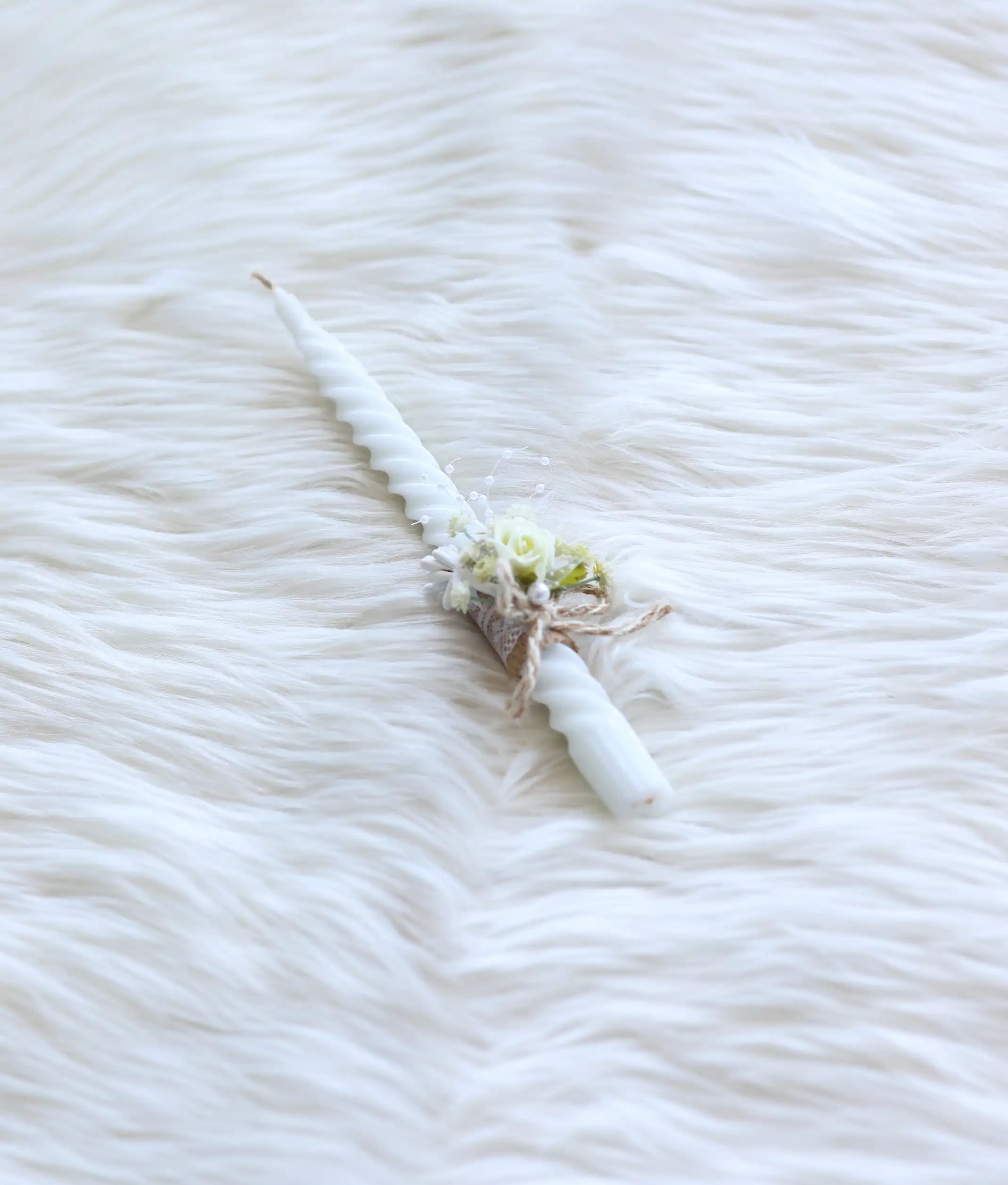 Cream Floral Decorative Spiral Baptism Candle [C90]