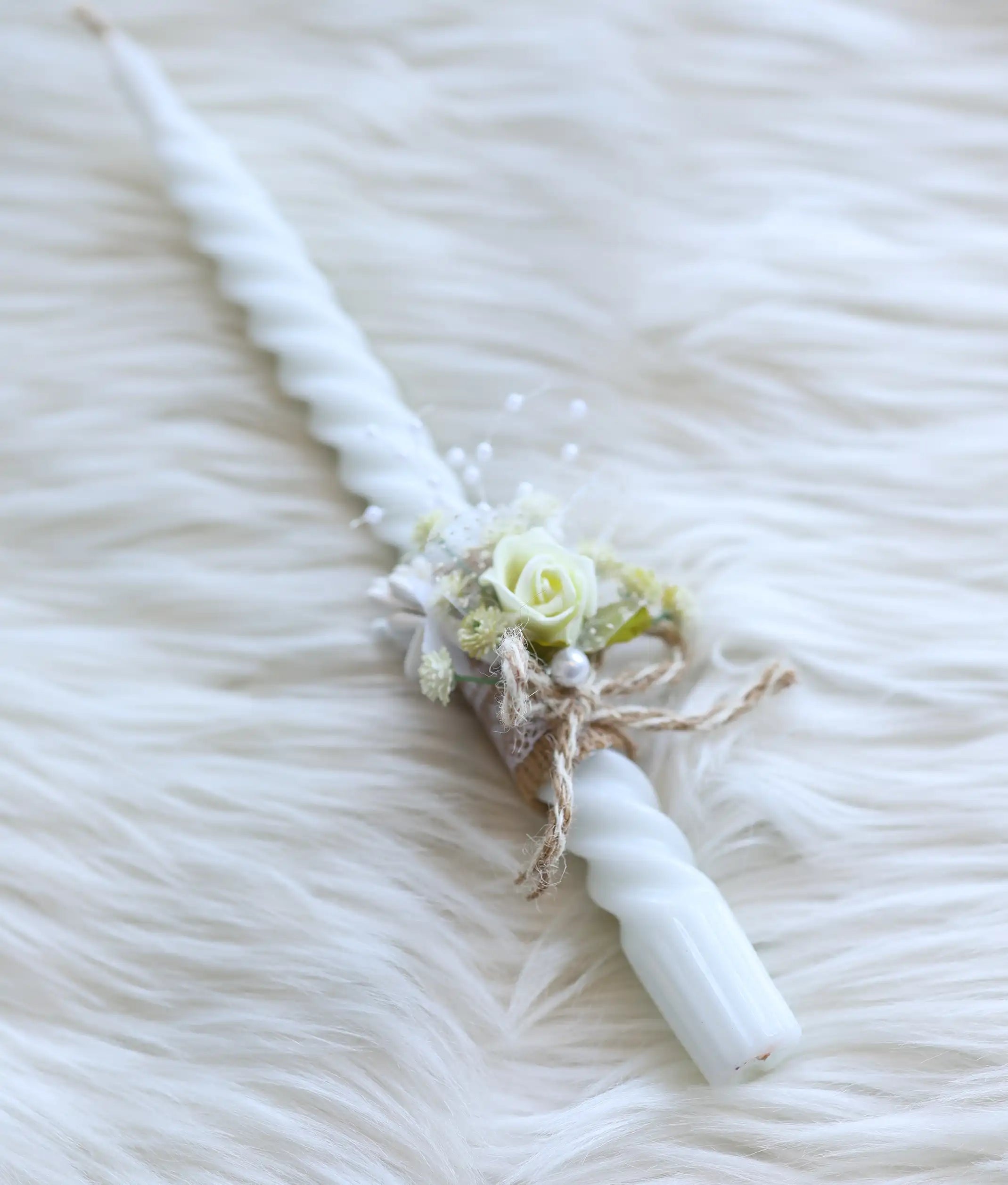Cream Floral Decorative Spiral Baptism Candle [C90]
