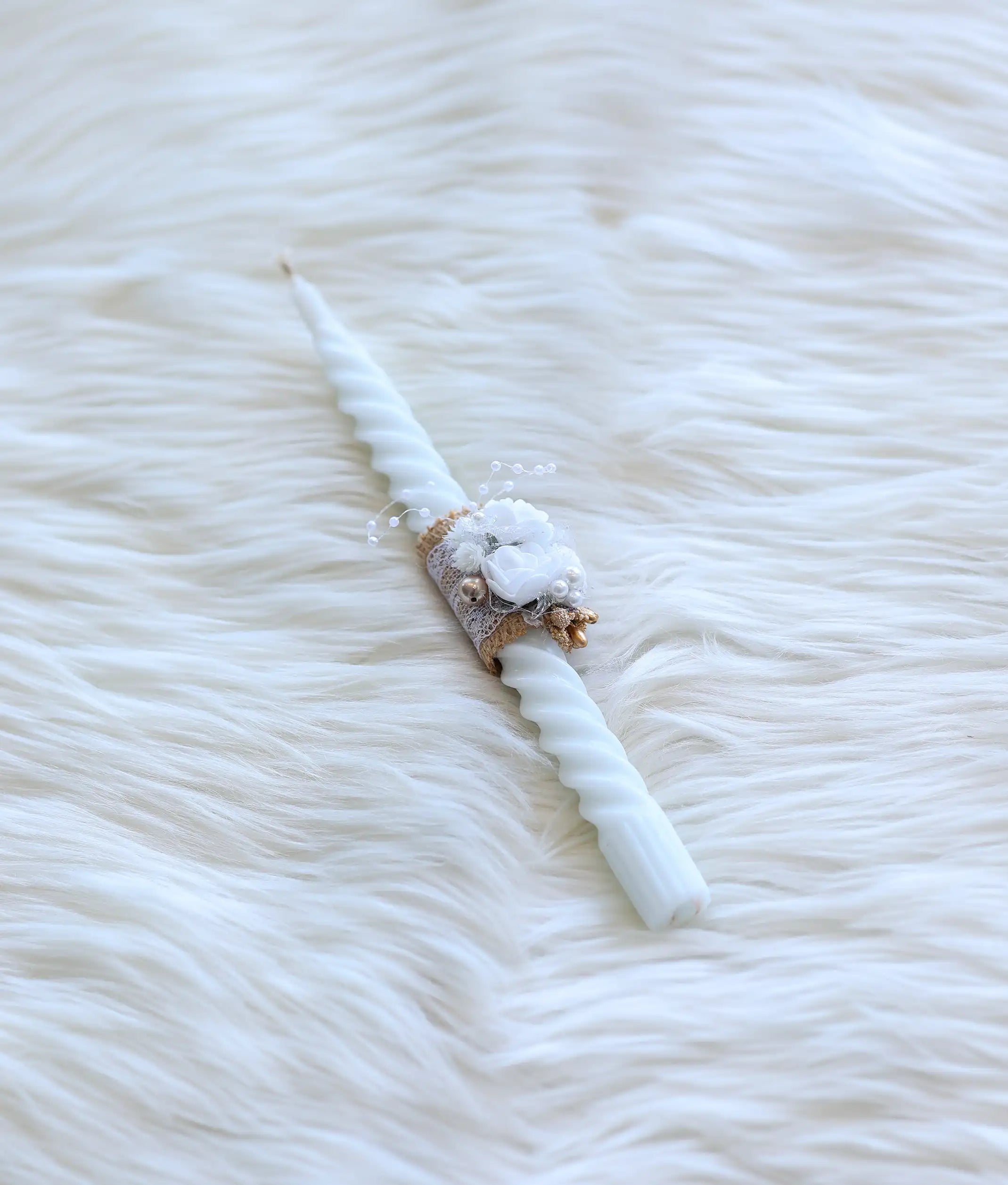 White Floral Decorative Spiral Baptism Candle [C91]