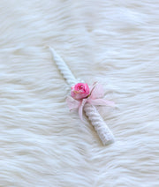 Pink Floral Decorative Spiral Baptism Candle [C92]