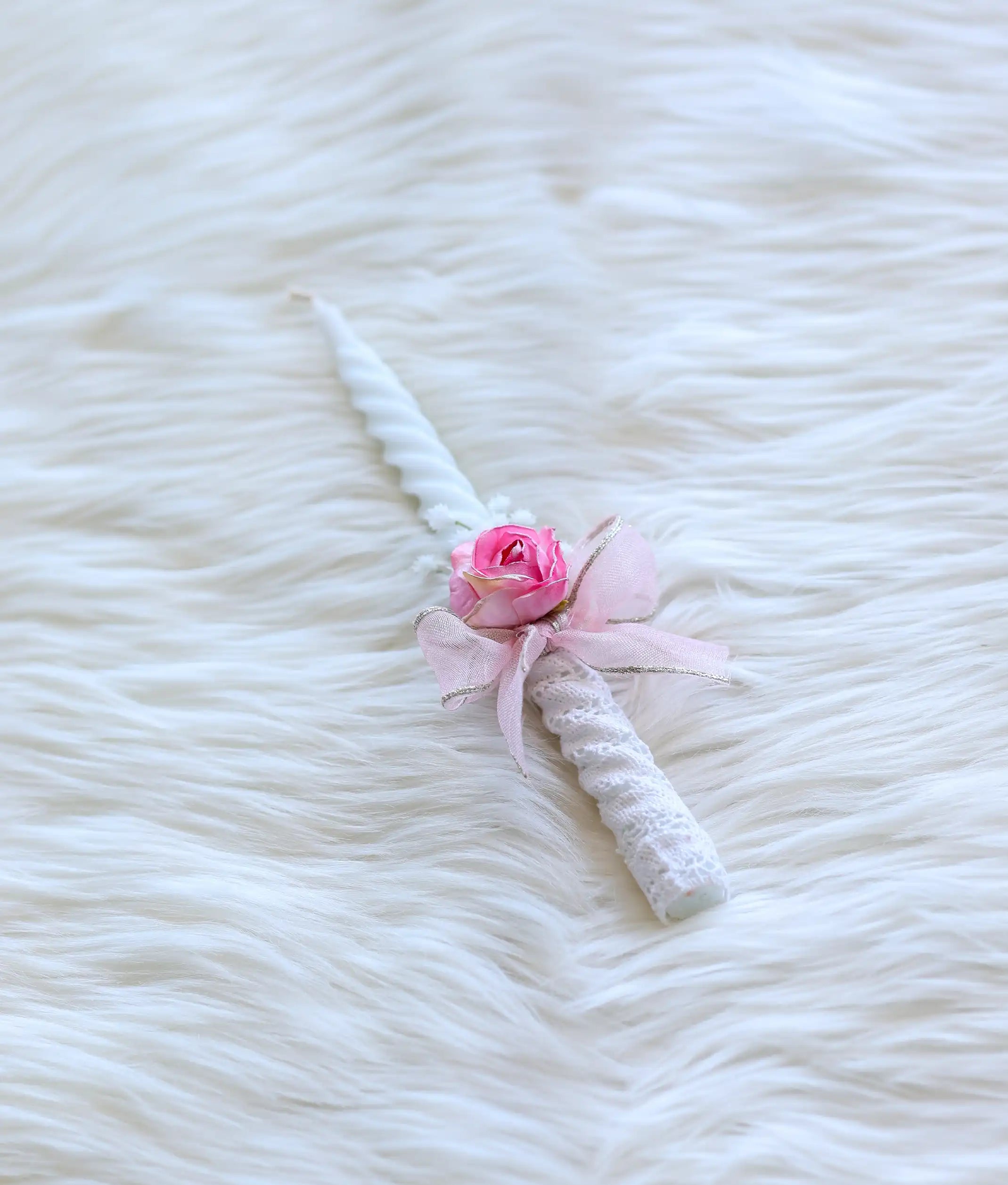 Pink Floral Decorative Spiral Baptism Candle [C92]
