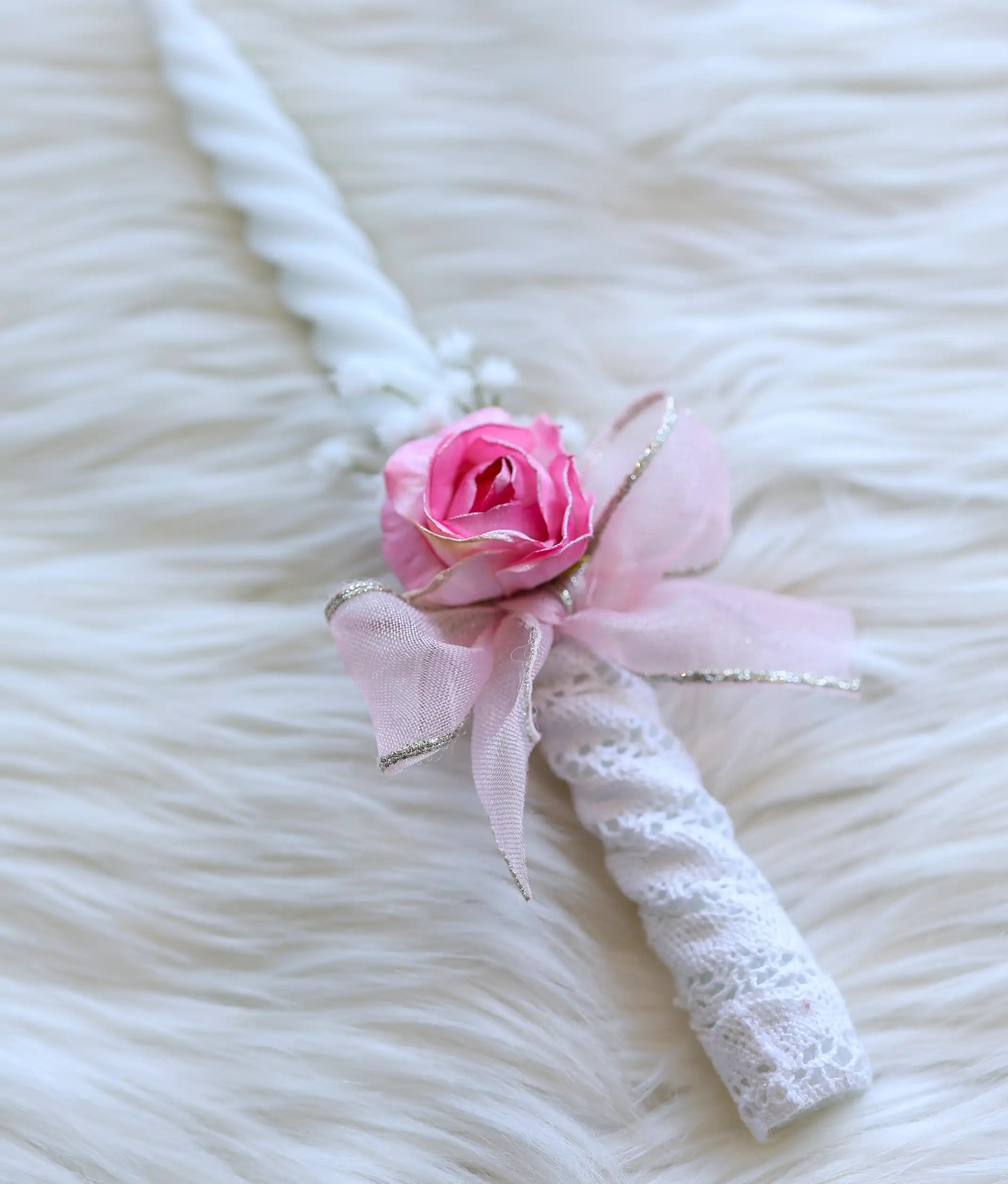 Pink Floral Decorative Spiral Baptism Candle [C92]