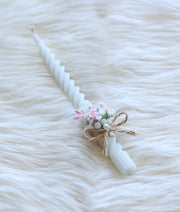 White Floral Decorative Spiral Baptism Candle [C94]