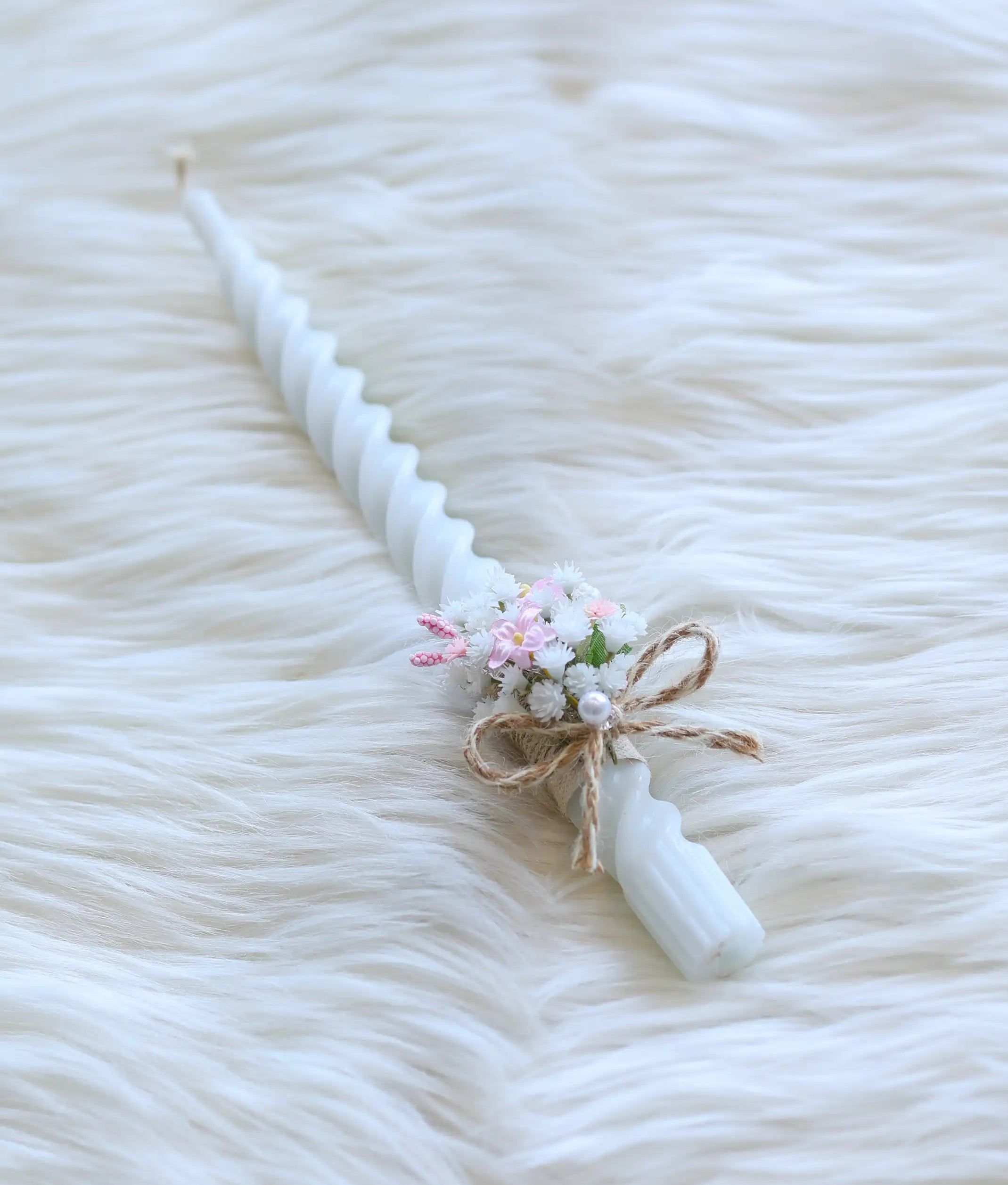 White Floral Decorative Spiral Baptism Candle [C94]