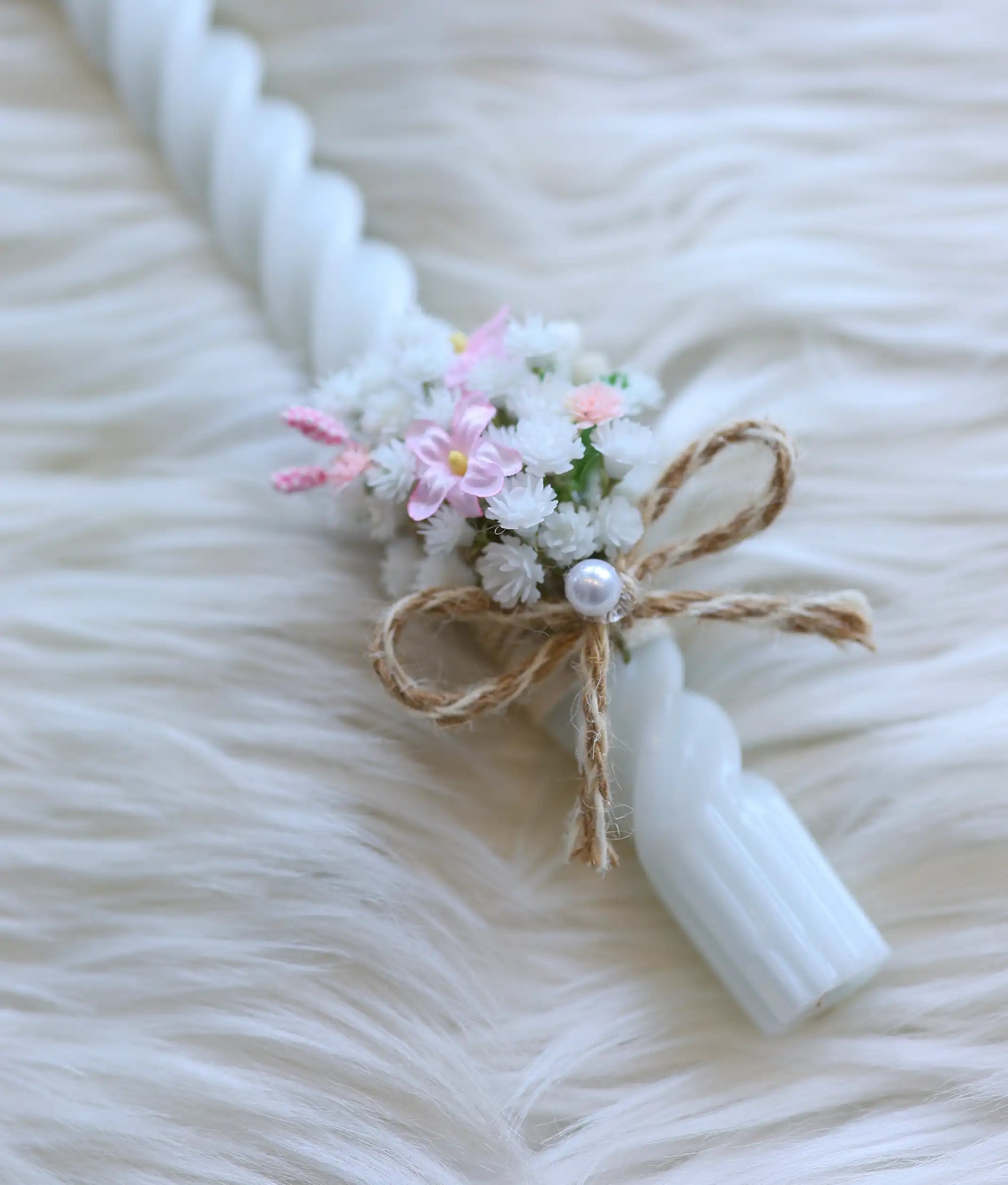 White Floral Decorative Spiral Baptism Candle [C94]