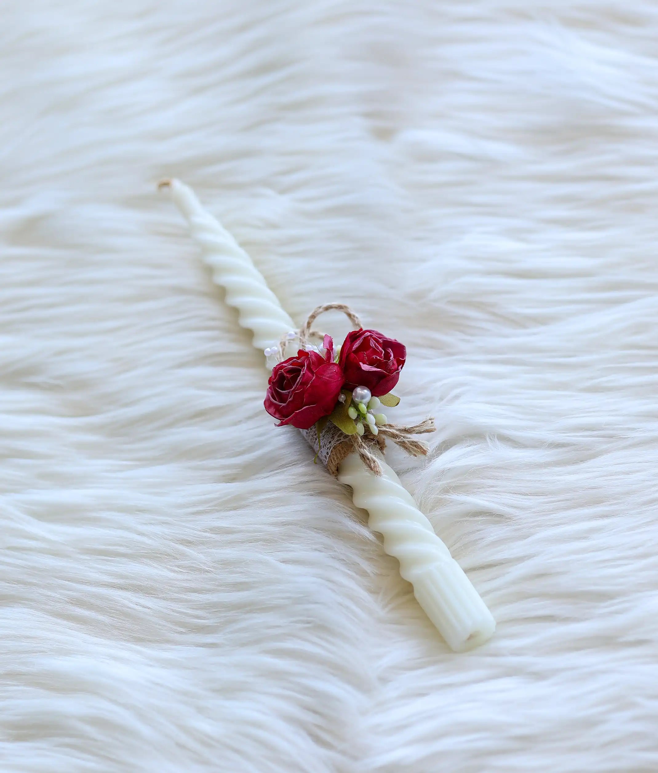 Red Floral Decorative Spiral Baptism Candle [C95]
