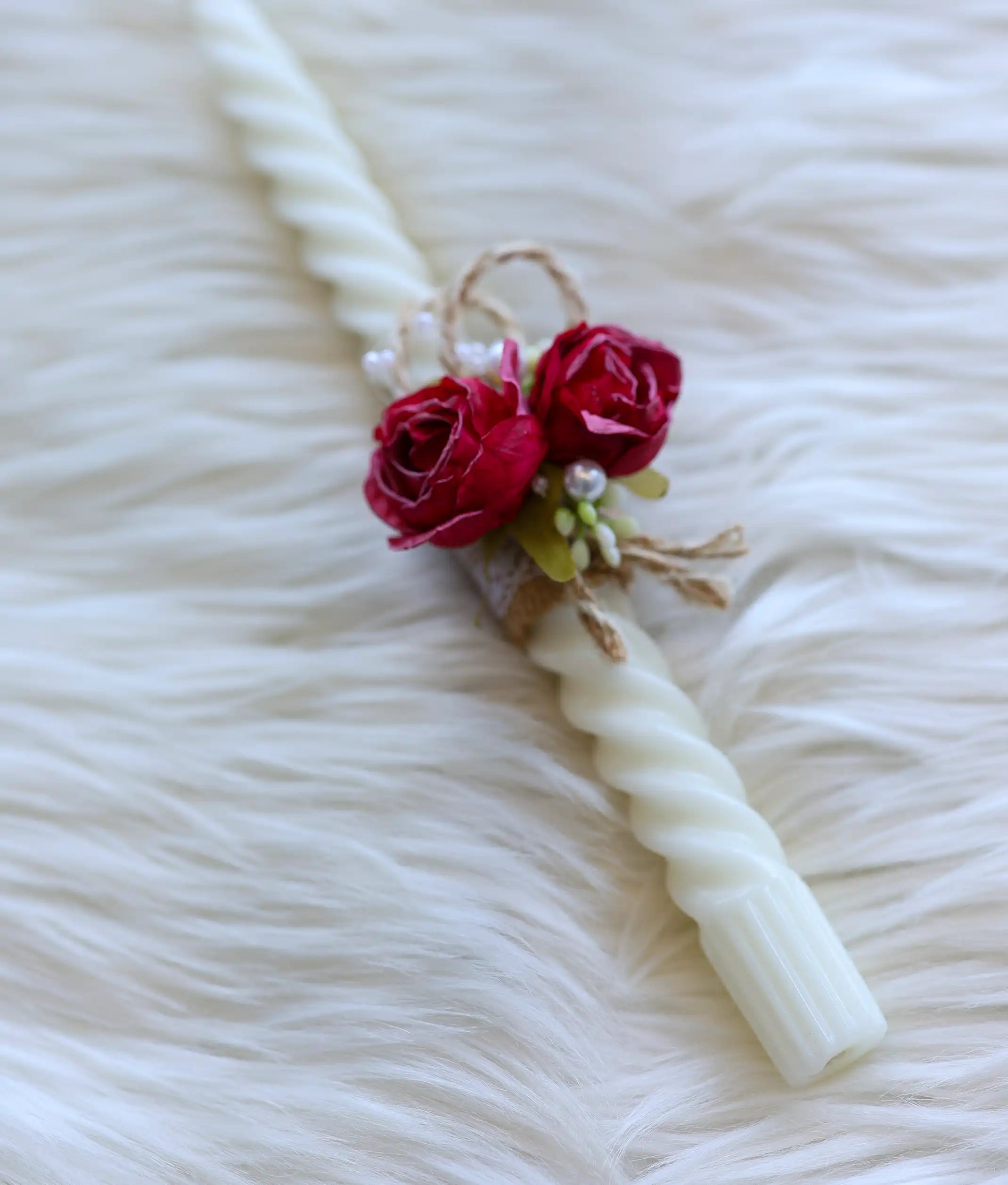 Red Floral Decorative Spiral Baptism Candle [C95]