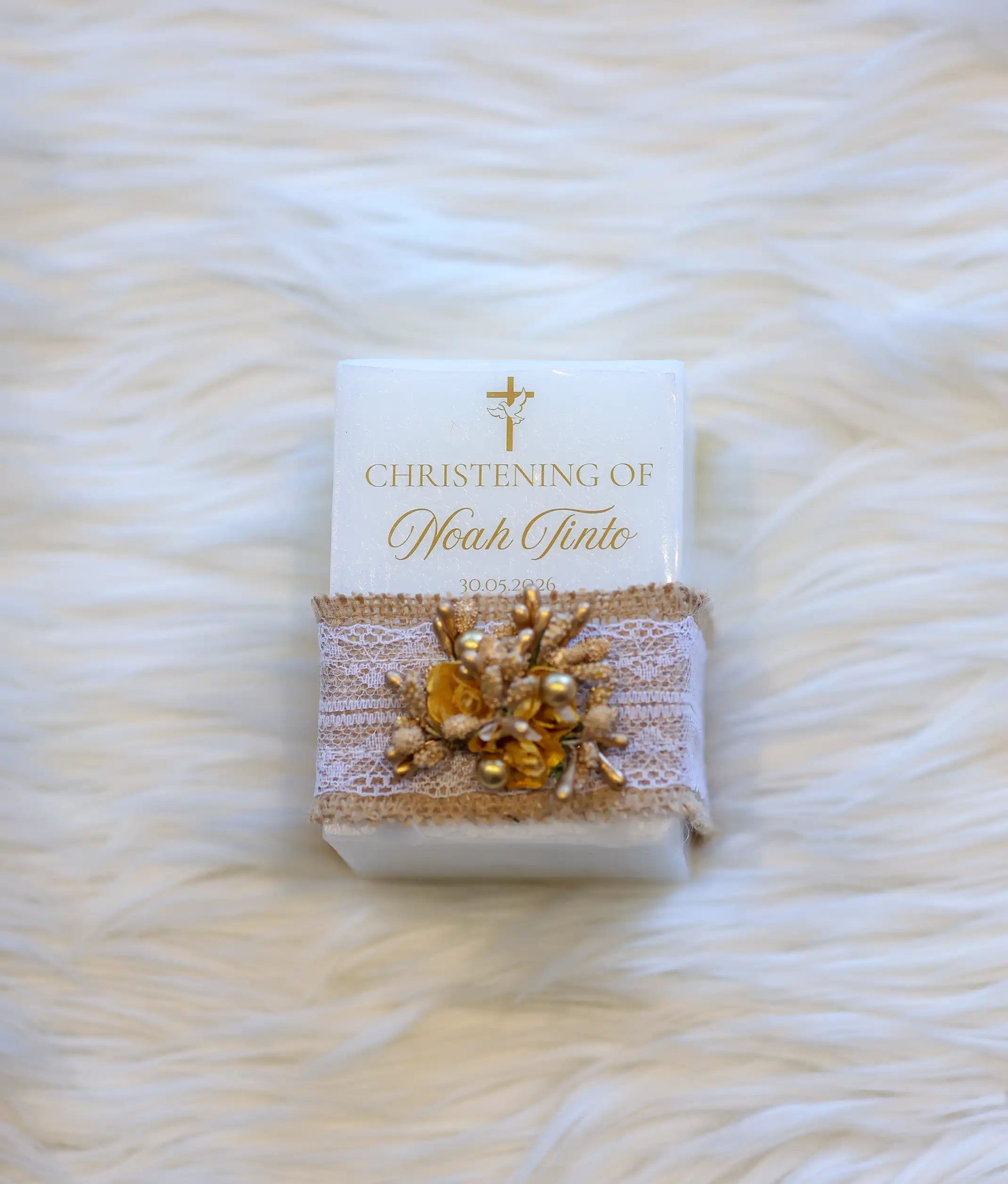 Gold Floral Decorative Handcrafted Baptism Candle [C102]