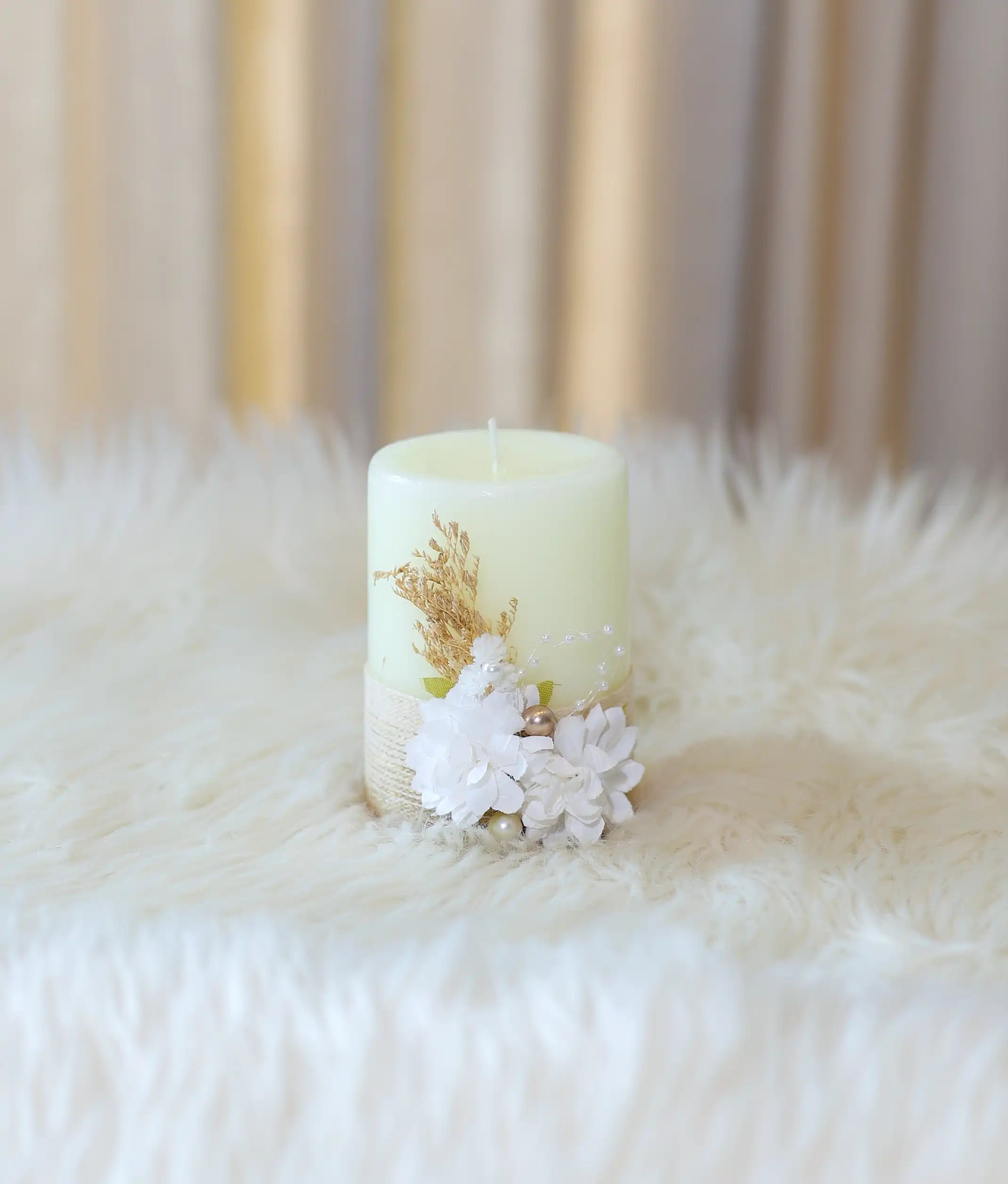 Off-White Floral Decorative Handcrafted Baptism Candle [C96]