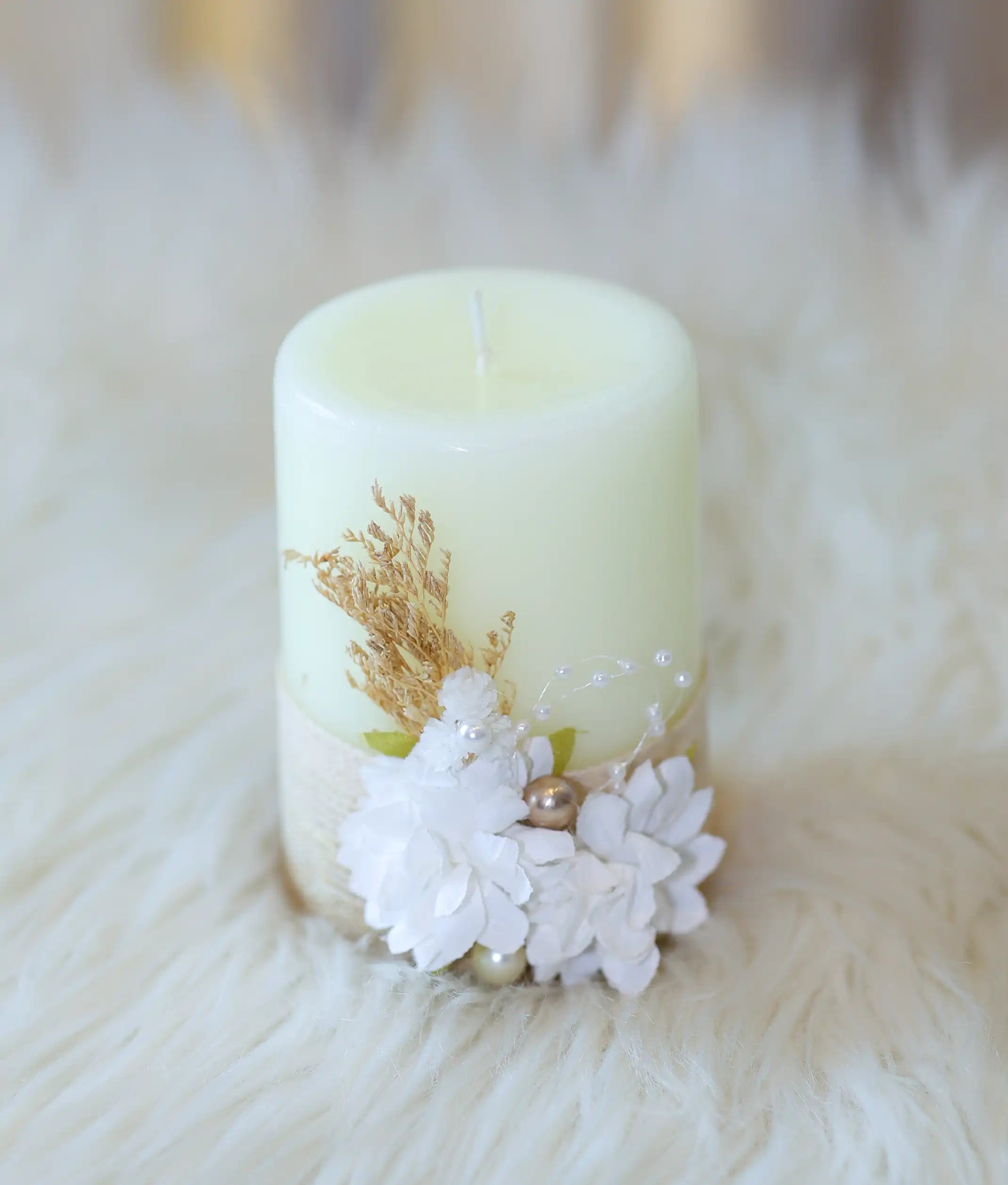 Off-White Floral Decorative Handcrafted Baptism Candle [C96]
