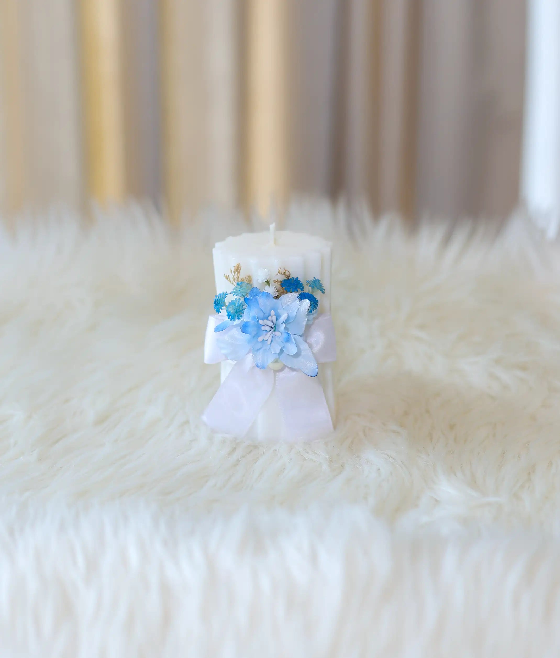 Blue Floral Decorative Handcrafted Baptism Candle [C97]