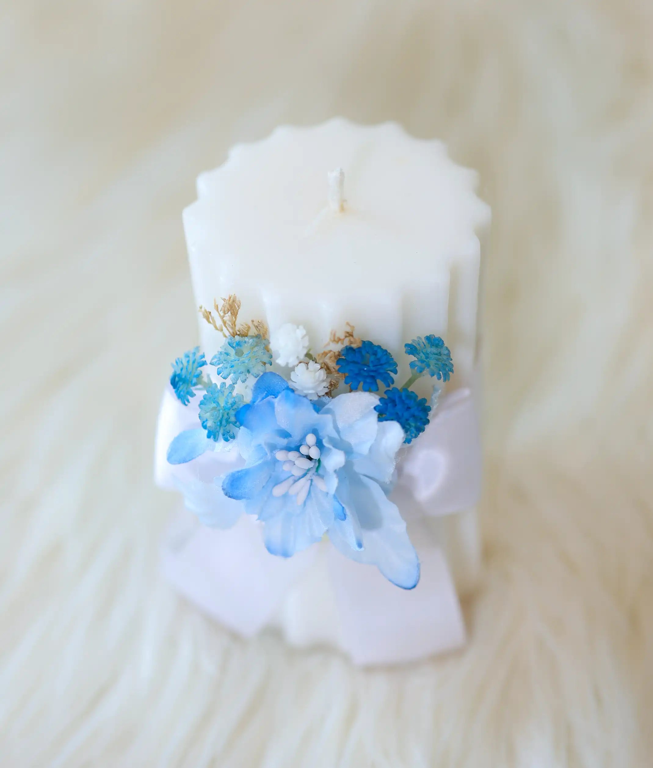 Blue Floral Decorative Handcrafted Baptism Candle [C97]