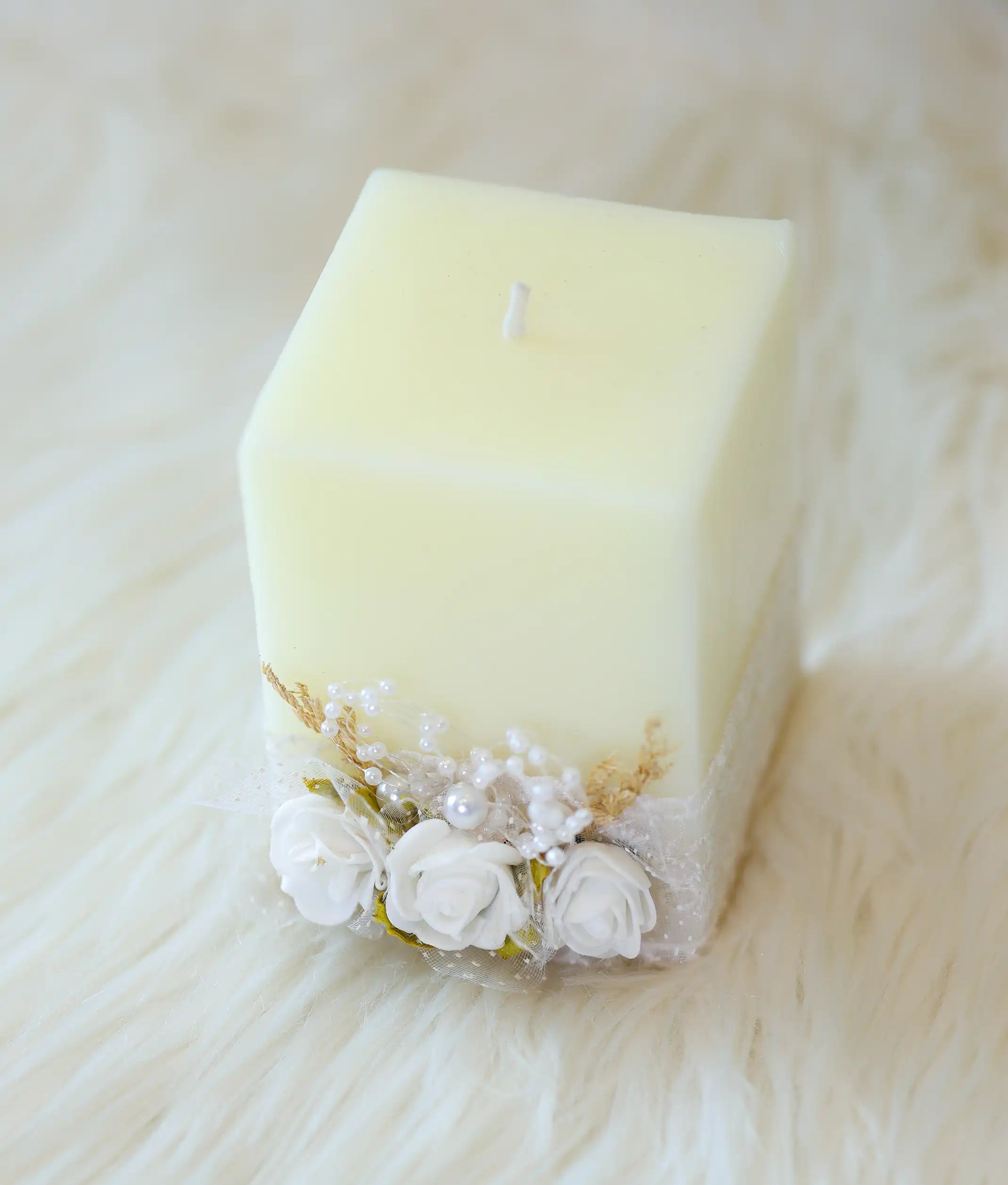 Off-White Floral Decorative Handcrafted Baptism Candle [C99]