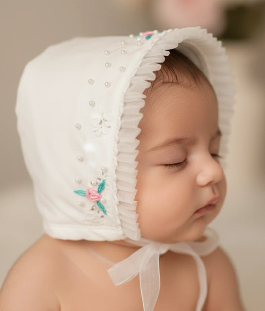 Beautiful Handworked White Baptism Cap For Your Baby’s Blessed Day [Ready To Ship: CP03]