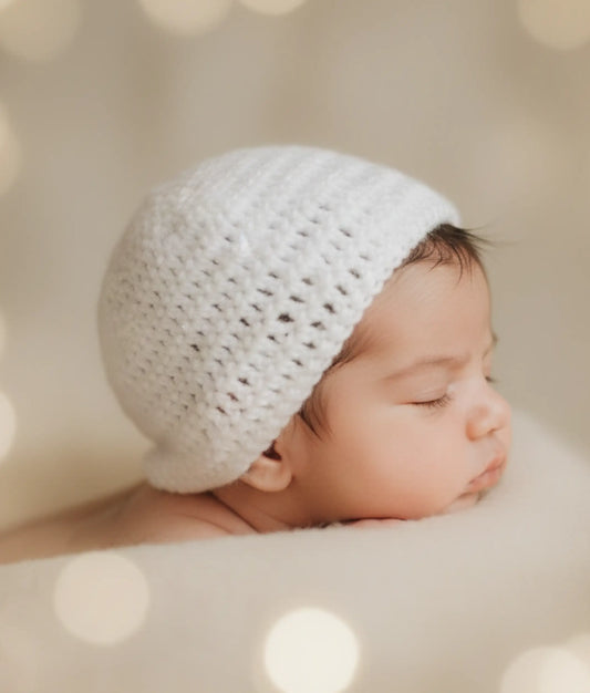Elegant White Crochet Baptism Cap for Your Baby's Special Day [Ready To Ship: CP04]