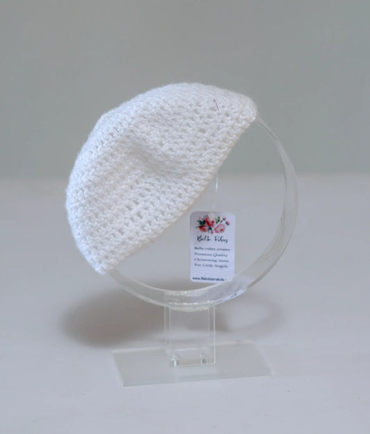 Elegant White Crochet Baptism Cap for Your Baby's Special Day [Ready To Ship: CP04]