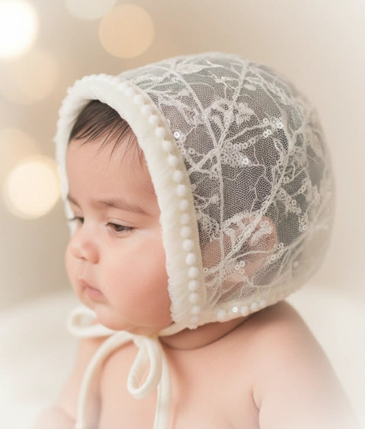 Elegant Off-White Baptism Cap For Your Little One [Ready To Ship: CP07]