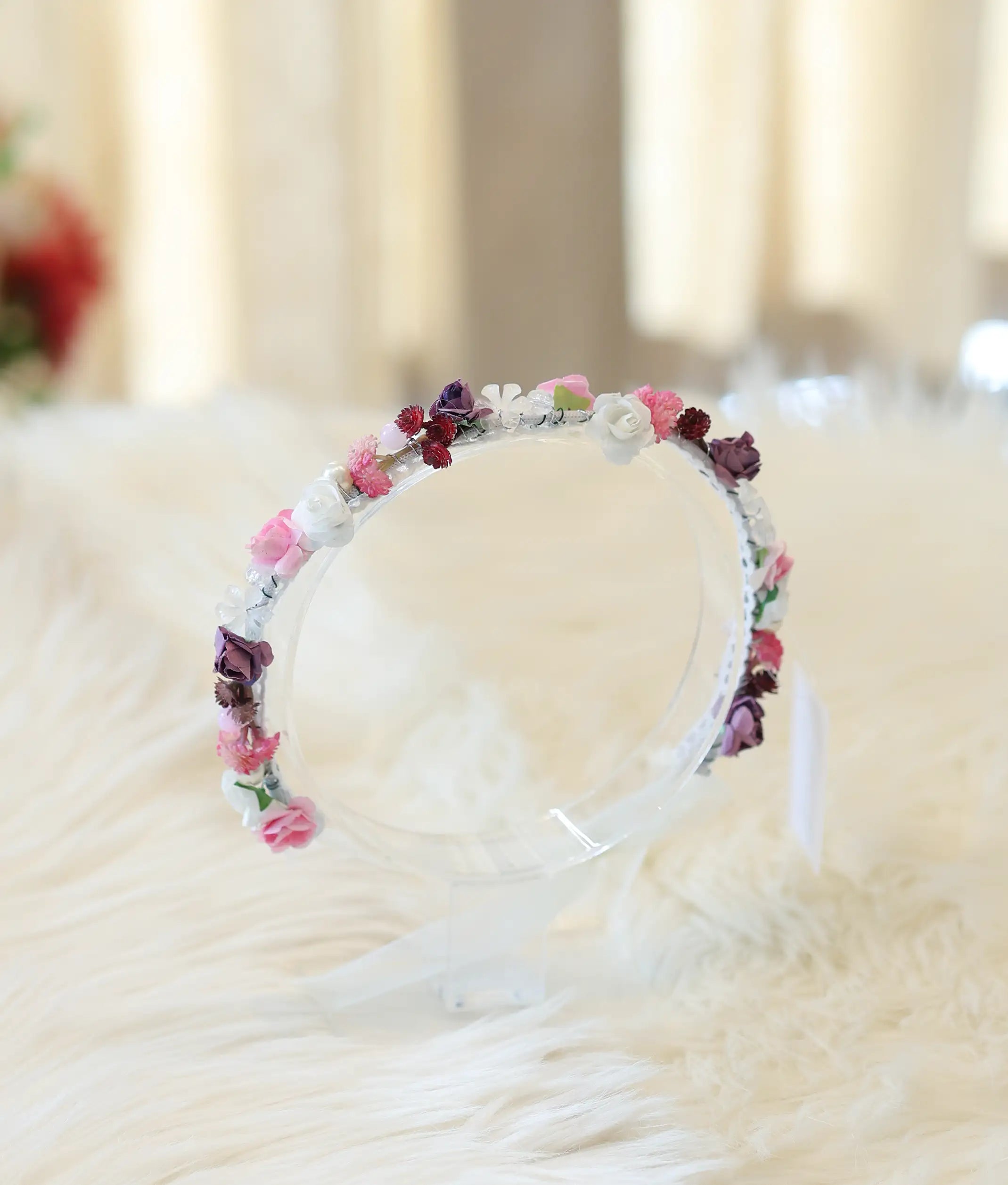 Pink And Lavender Handcrafted Floral Tiara For Baby Girl [CR100]