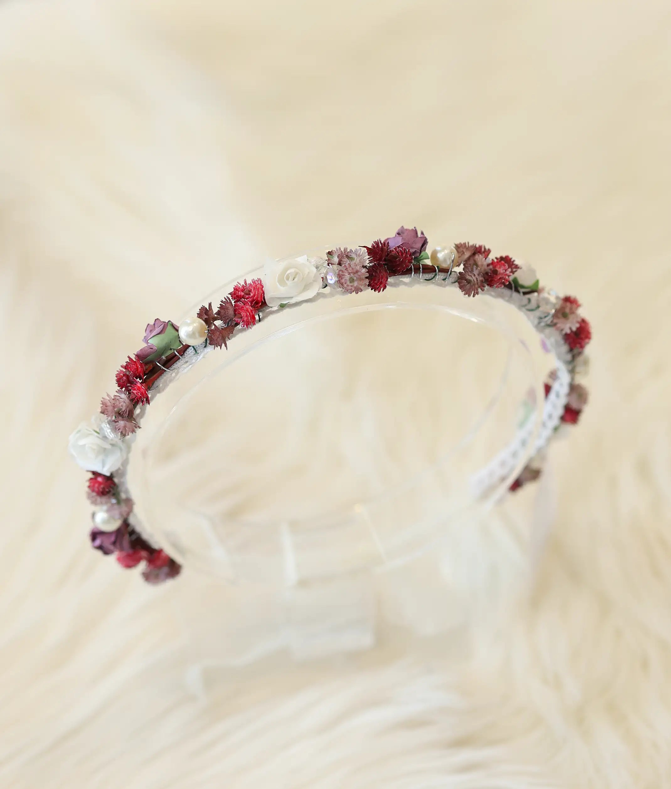 Lavender And Maroon Handcrafted Floral Tiara For Baby Girl [CR102]