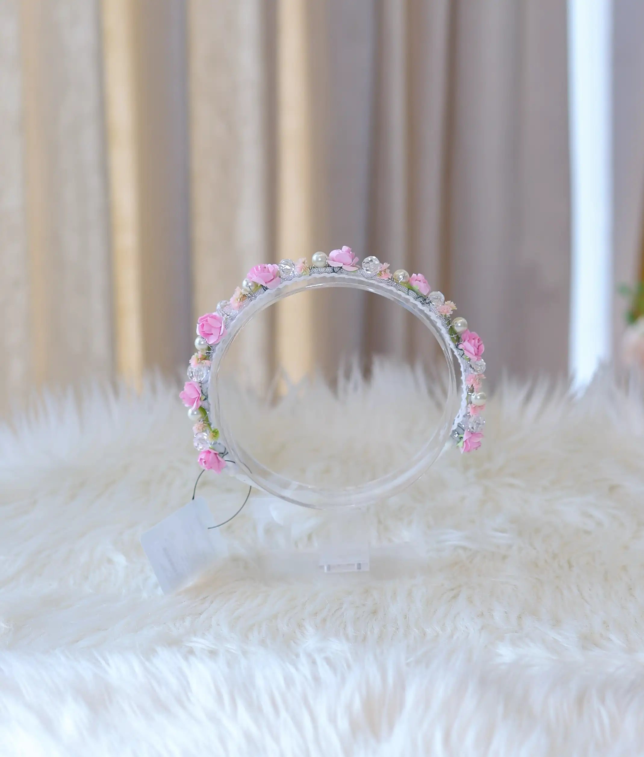 Pink Handcrafted Floral Tiara for Baby Girl [CR105]