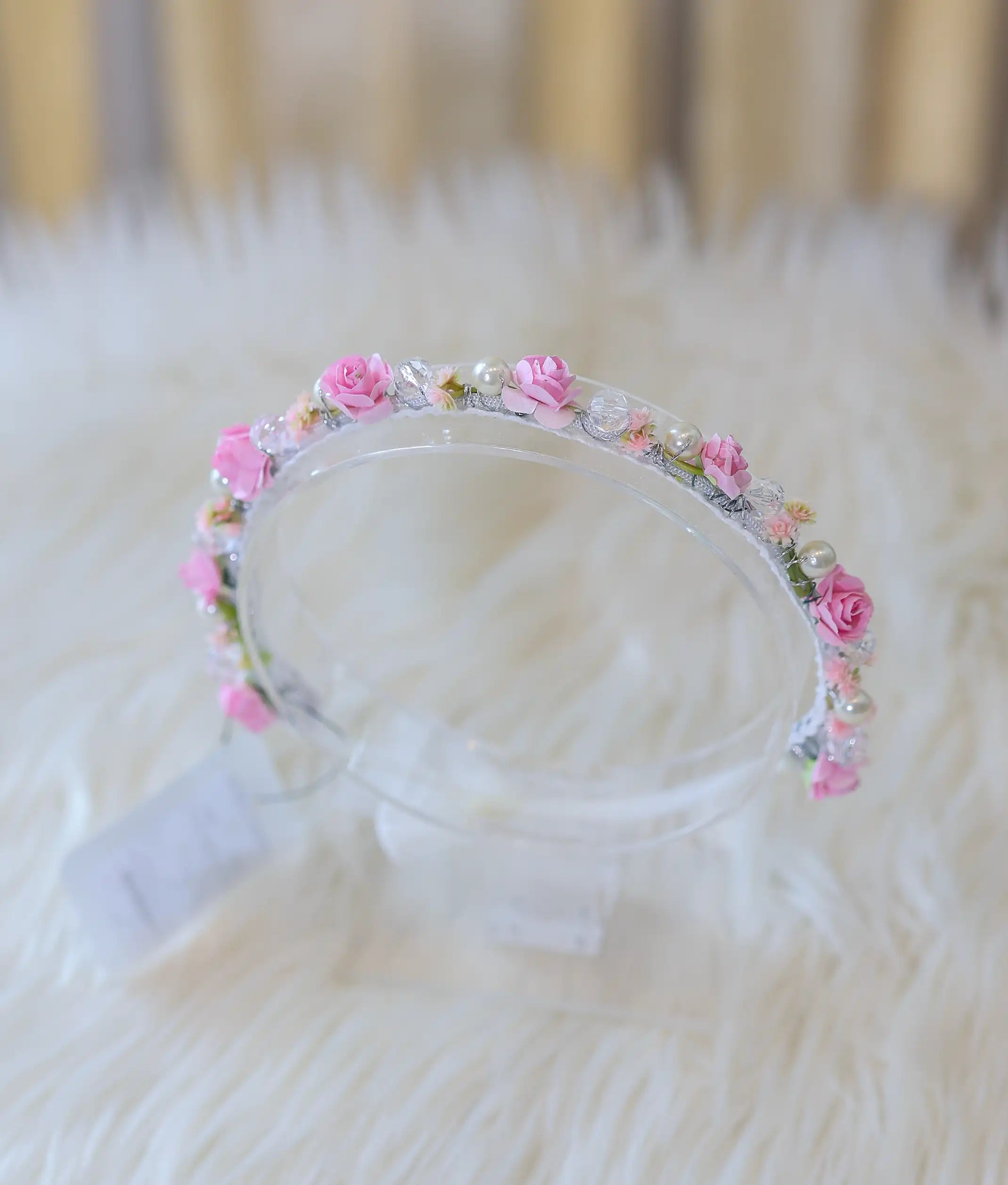 Pink Handcrafted Floral Tiara for Baby Girl [CR105]