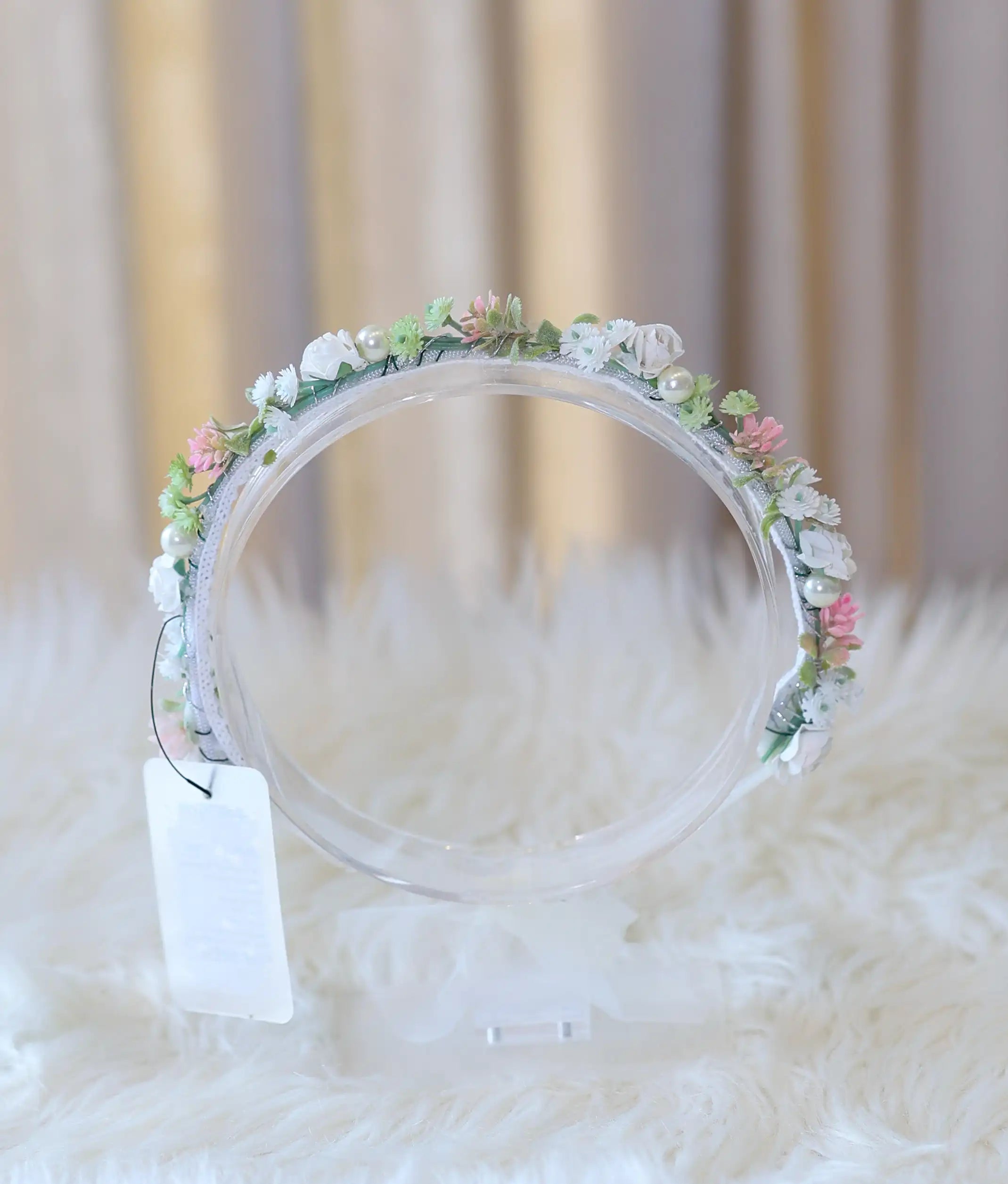Pink And White Handcrafted Floral Tiara for Baby Girl [CR106]