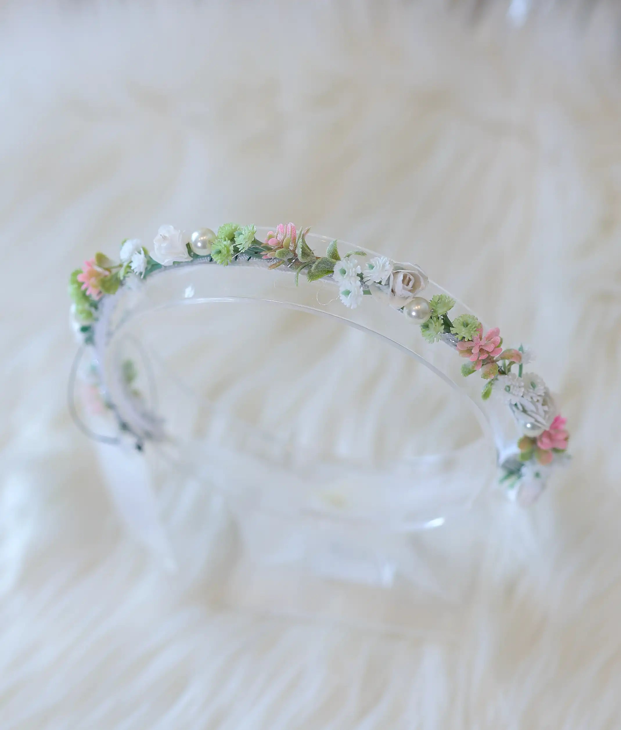 Pink And White Handcrafted Floral Tiara for Baby Girl [CR106]