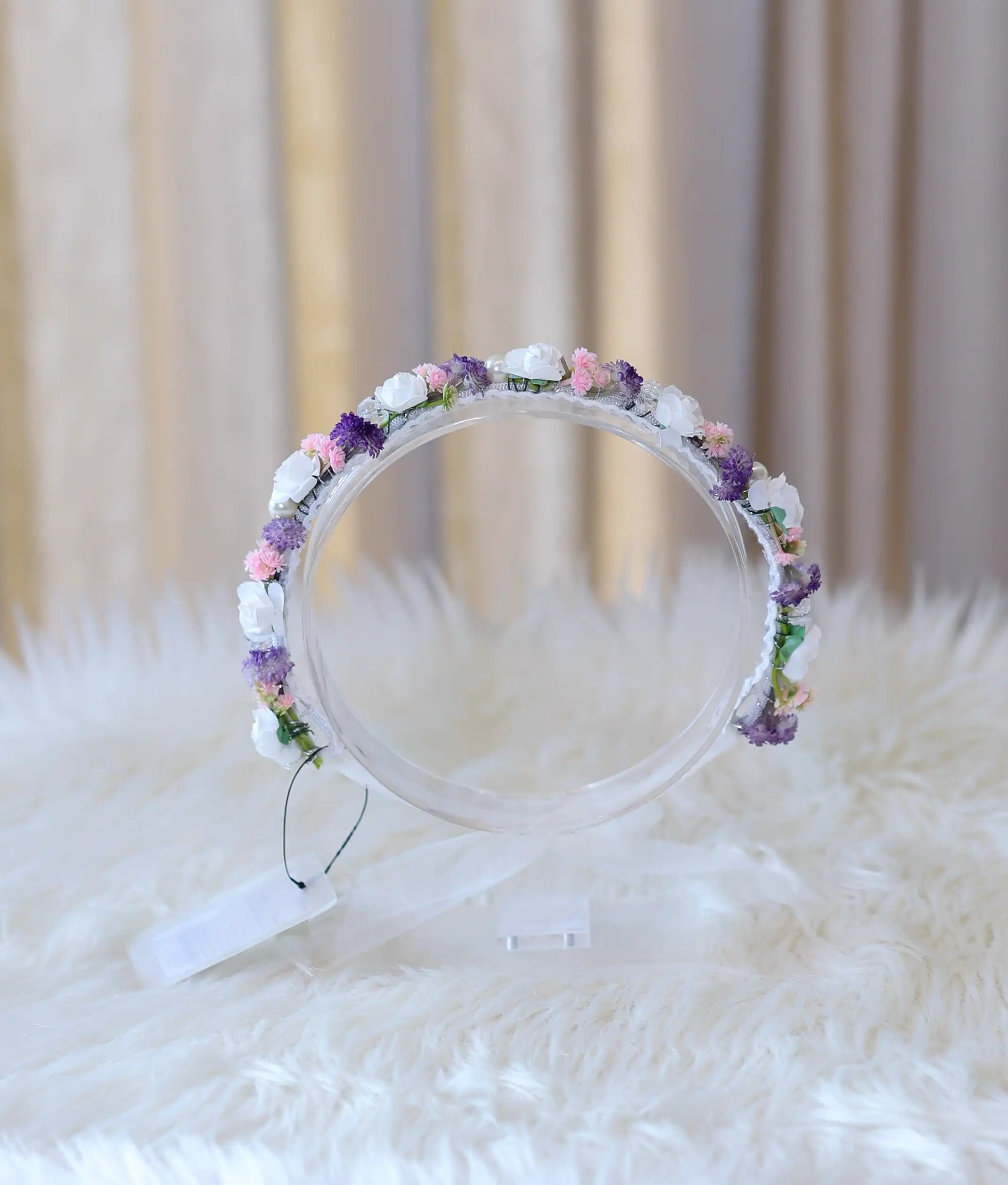 Off-white And Violet Handcrafted Floral Tiara for Baby Girl [CR108]