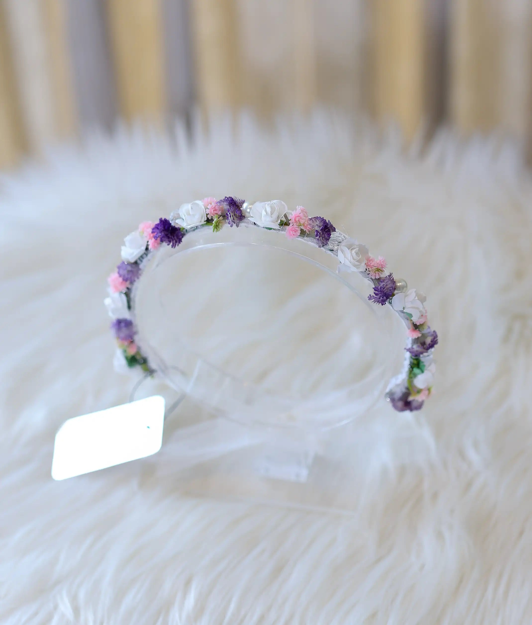 Off-white And Violet Handcrafted Floral Tiara for Baby Girl [CR108]