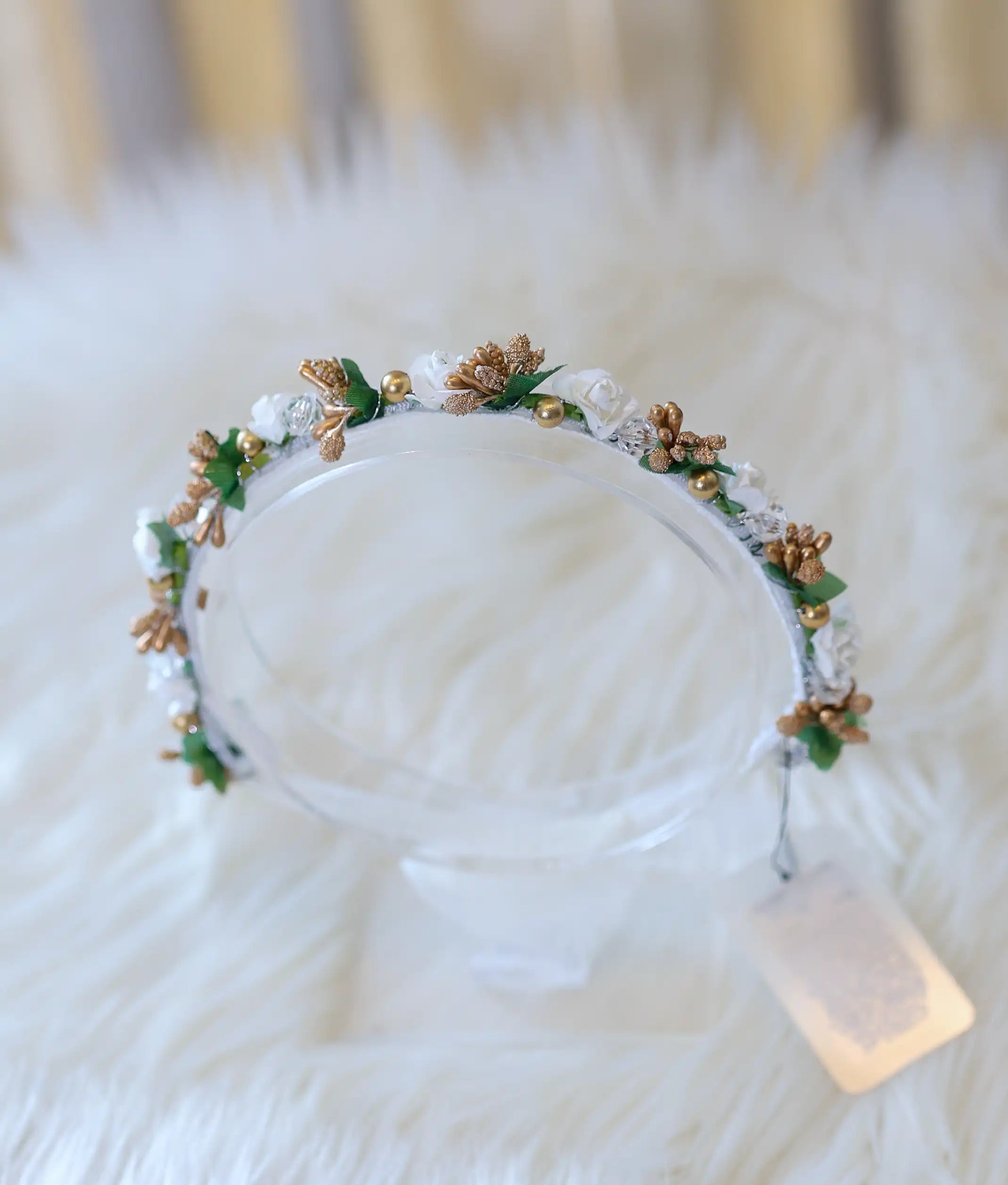 White and Gold Handcrafted Floral Tiara For Baby Girl [CR109]