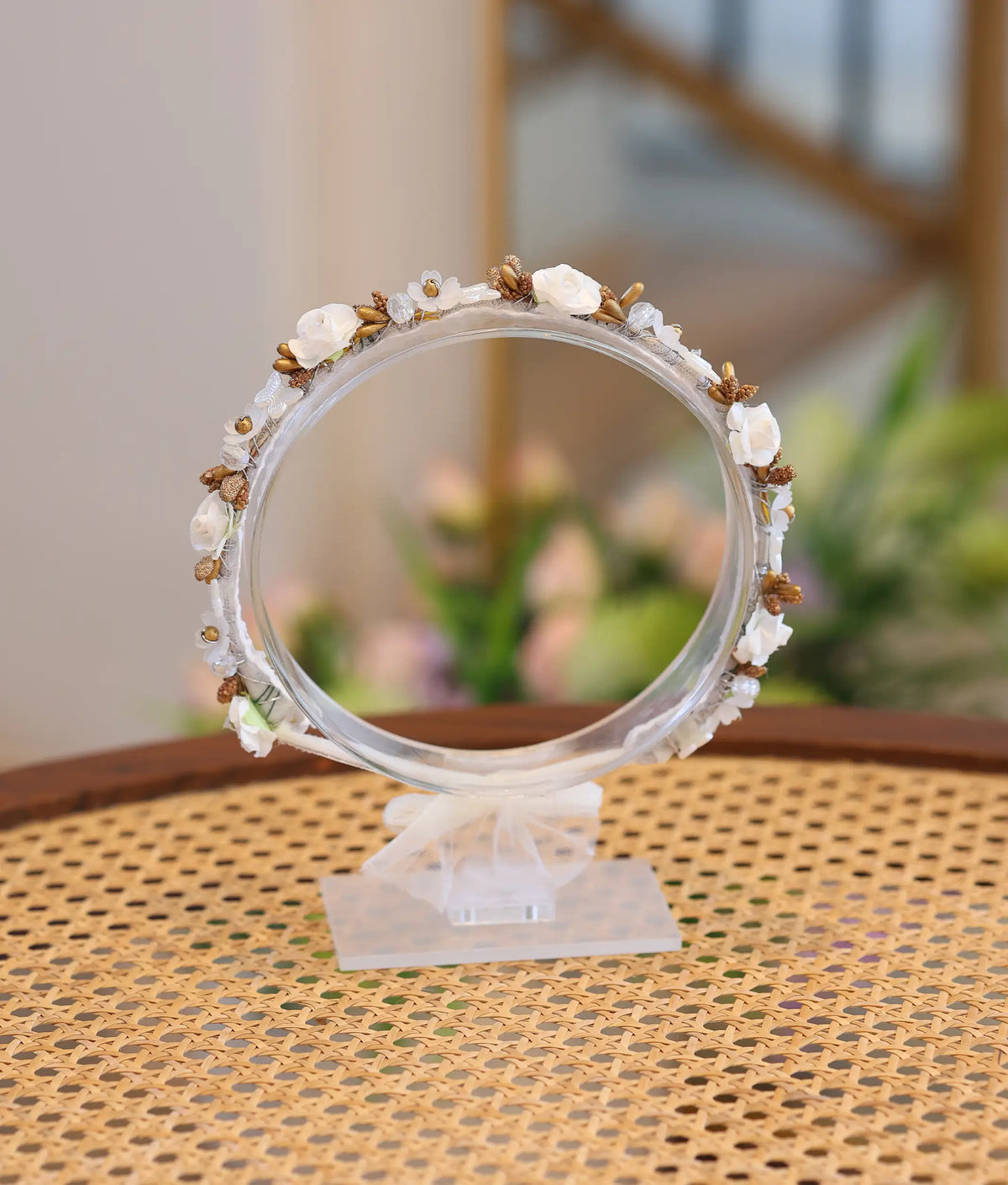 White And Brown Handcrafted Floral Tiara For Baby Girl [CR112]