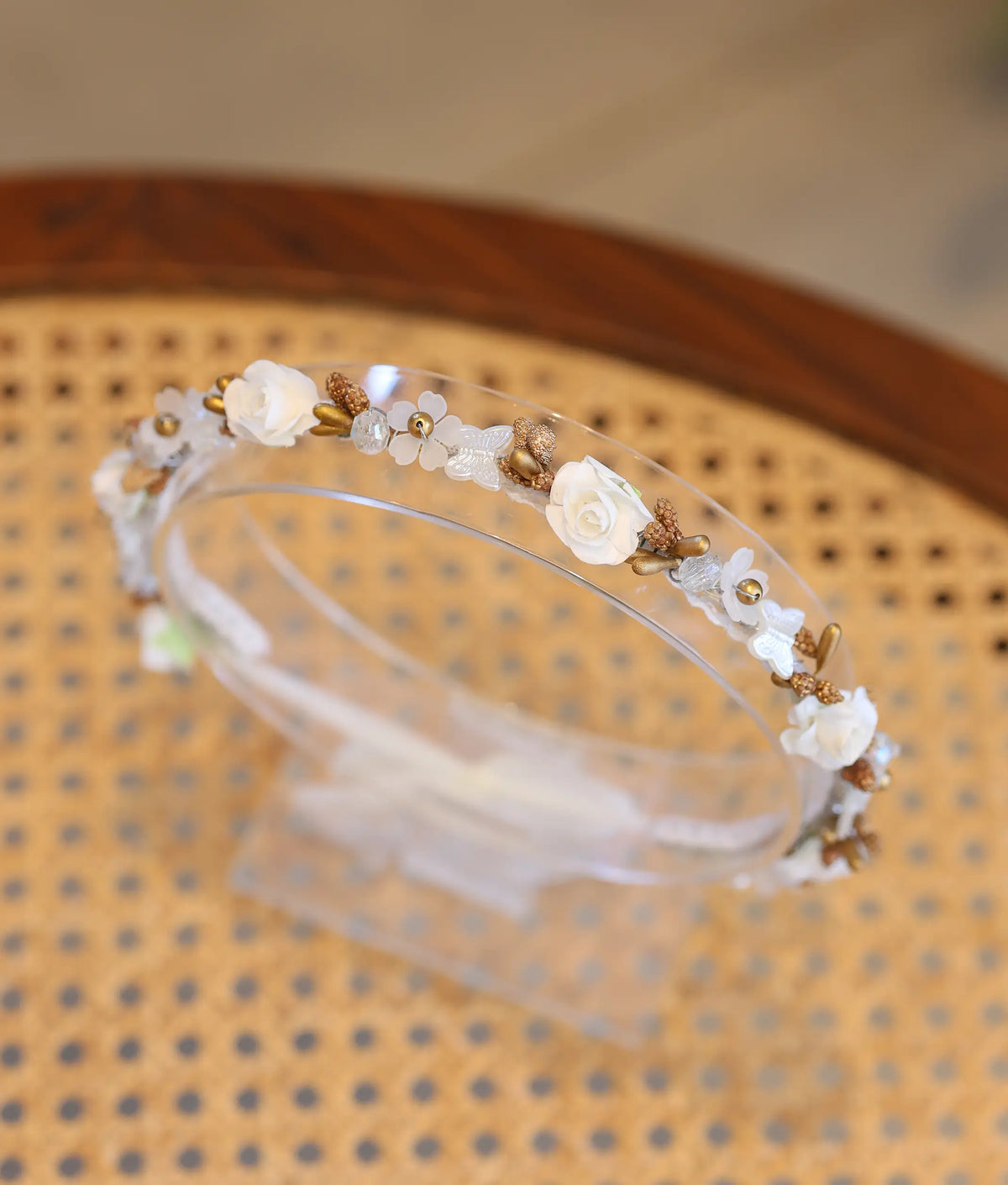 White And Brown Handcrafted Floral Tiara For Baby Girl [CR112]