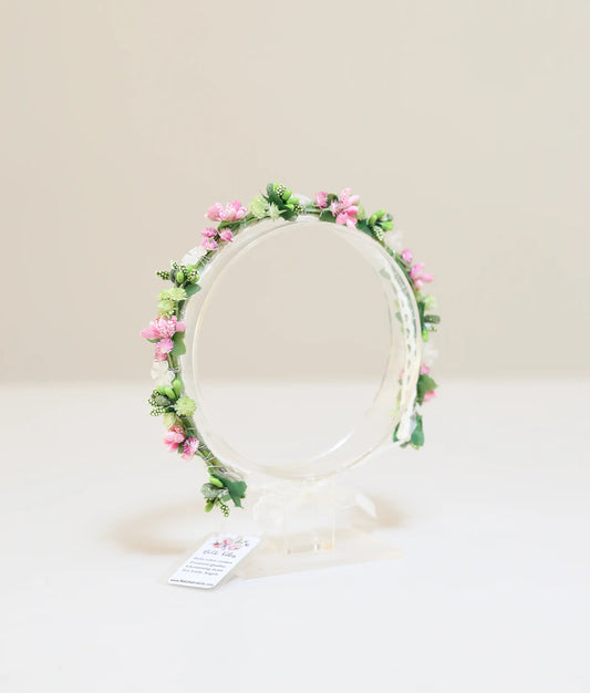Pink And Green Flower Baptism Tiara For Baby Girl [Ready To ship :CR56]