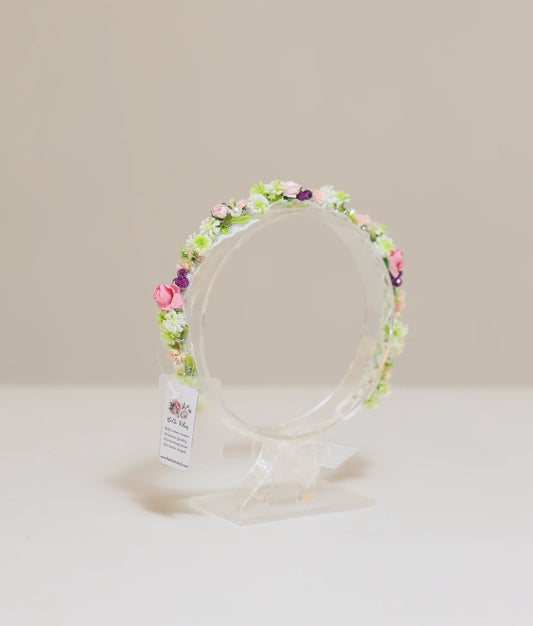 Pink And Green Flower Baptism Tiara For Baby Girl [Ready To ship :CR57]