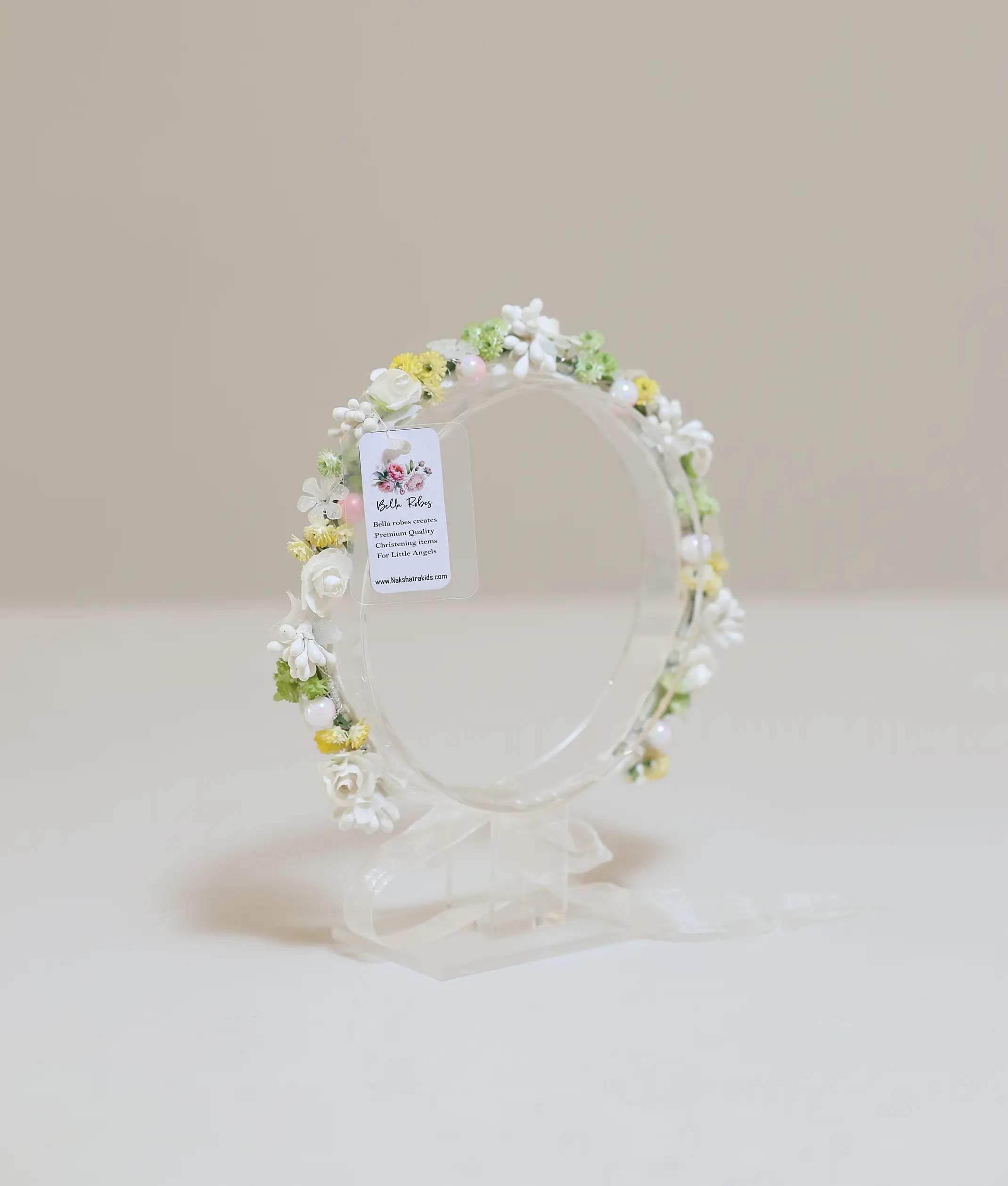 White And Yellow Handcrafted Floral Tiara For Baby Girl [CR60]