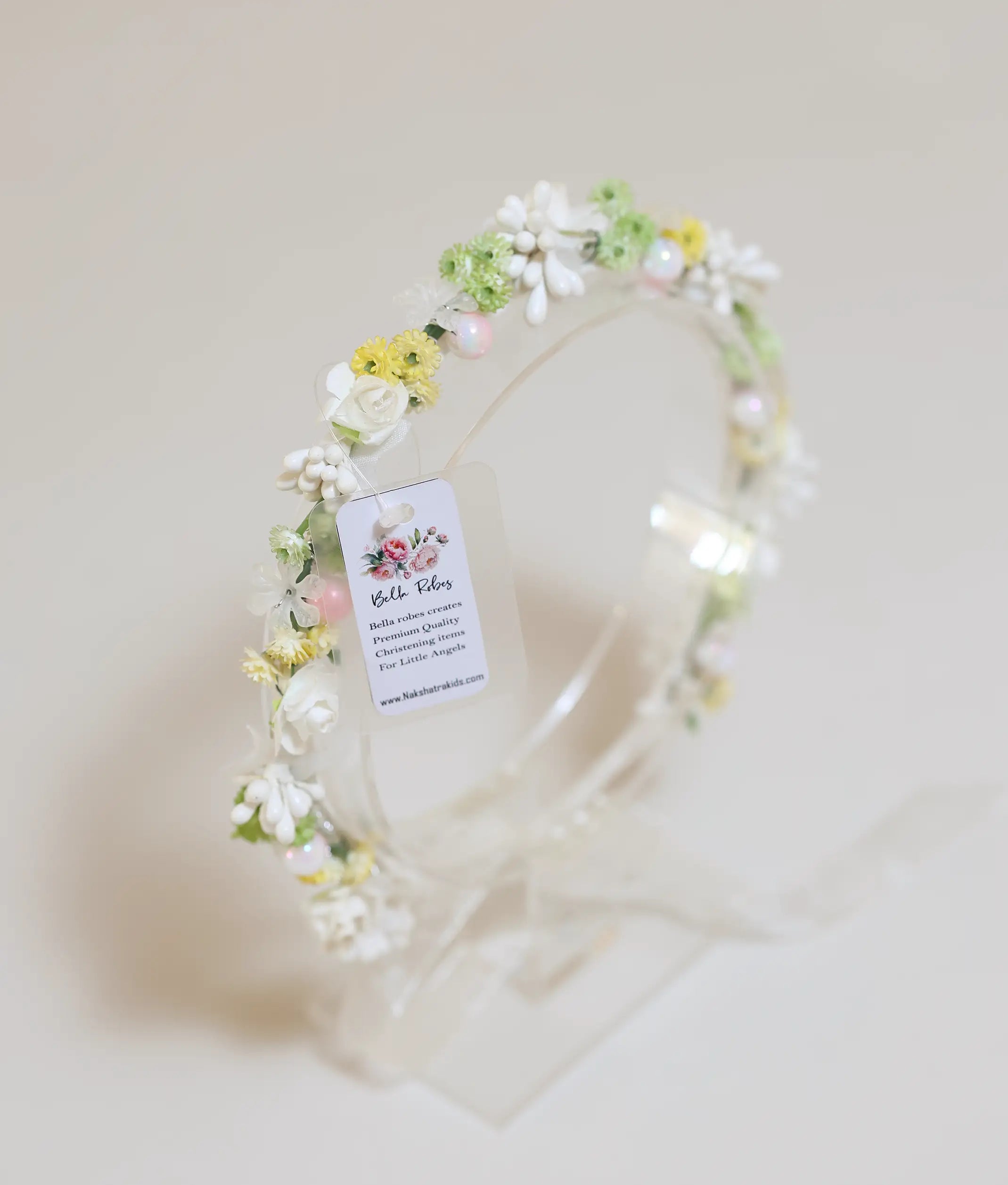 White And Yellow Handcrafted Floral Tiara For Baby Girl [CR60]